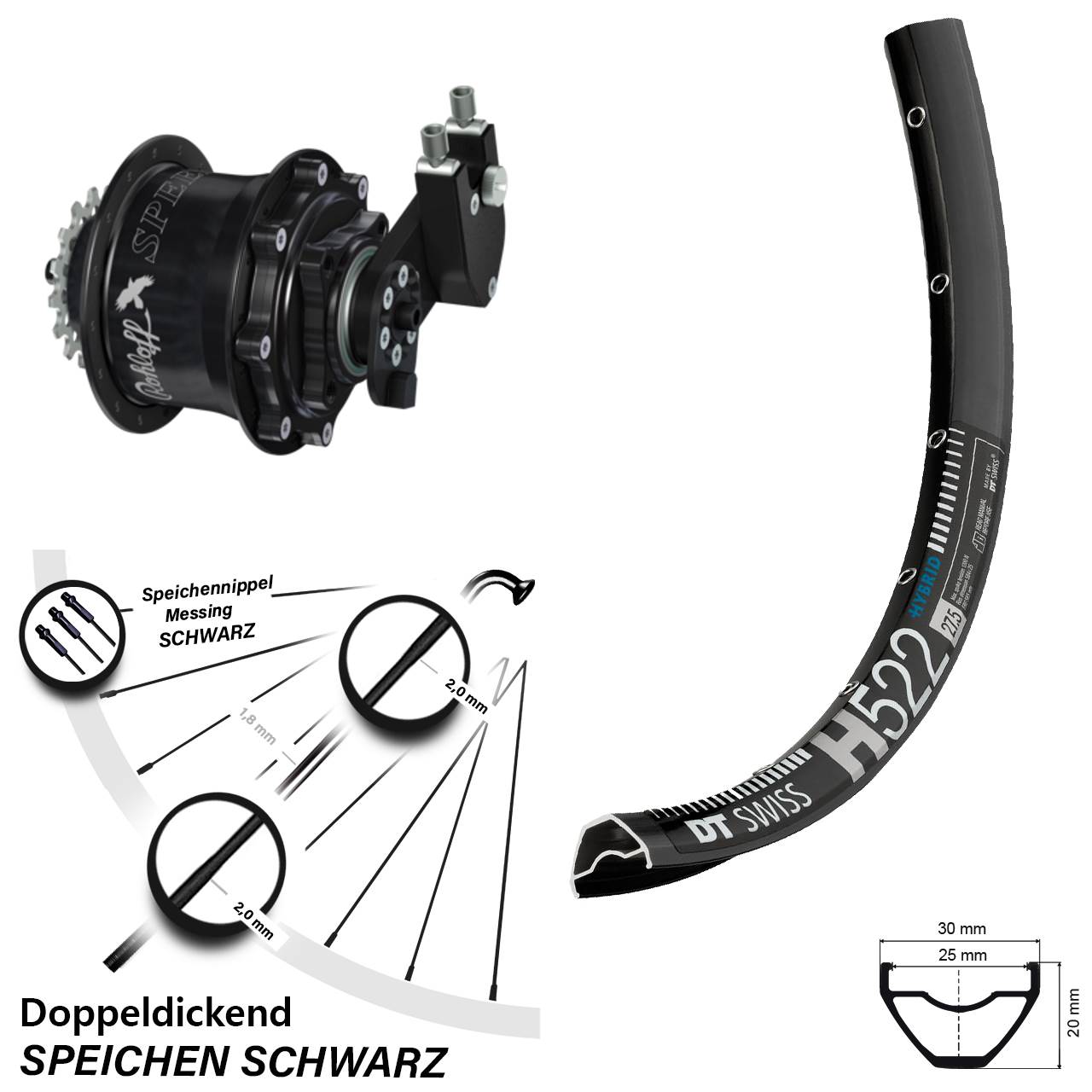 29 Zoll DT Swiss H 522 Hinterrad mit Rohloff Speedhub CC DB OEM schwarz