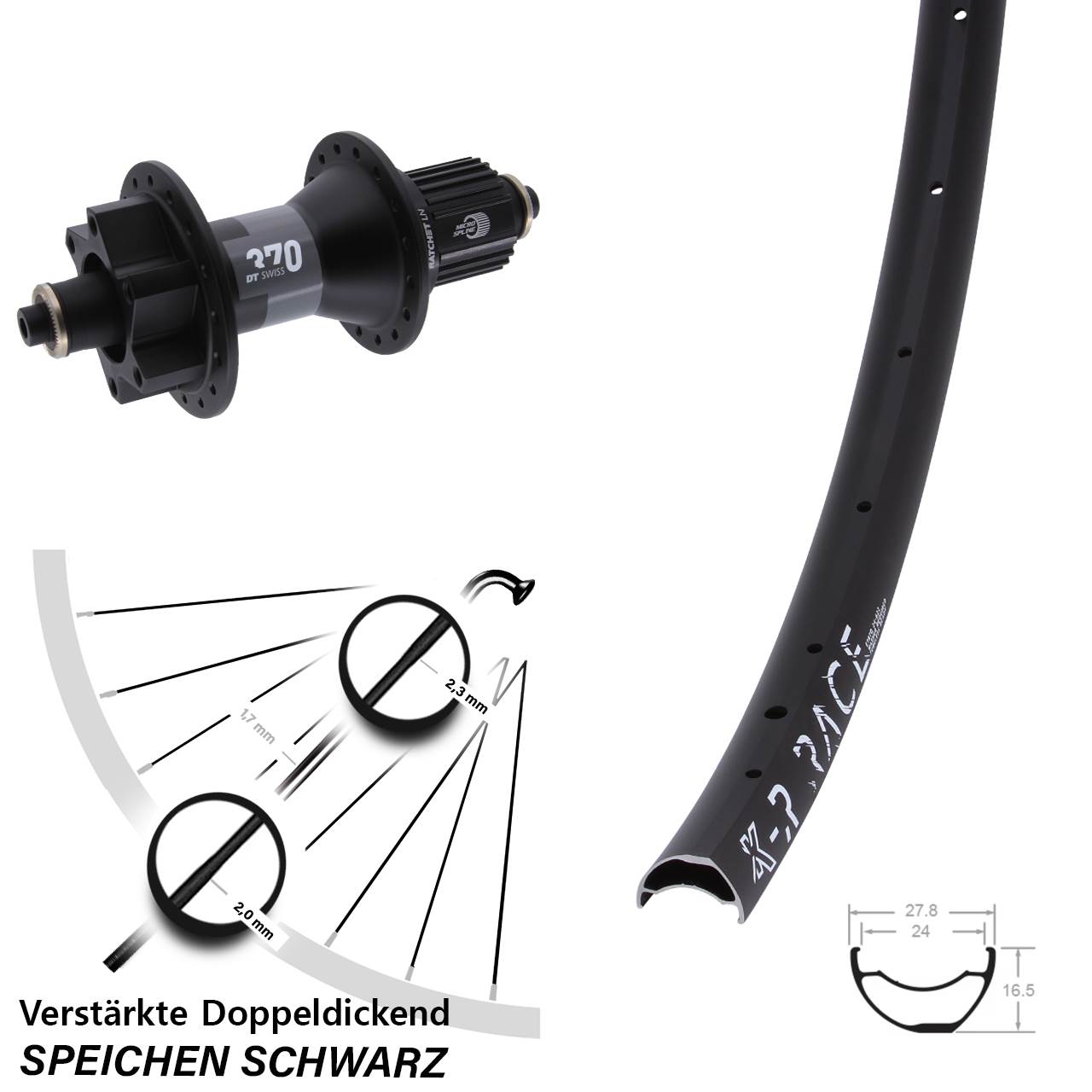 KX-R Race DT Swiss 370 28-29 Zoll Disc Laufrad QR Boost Micro Spline