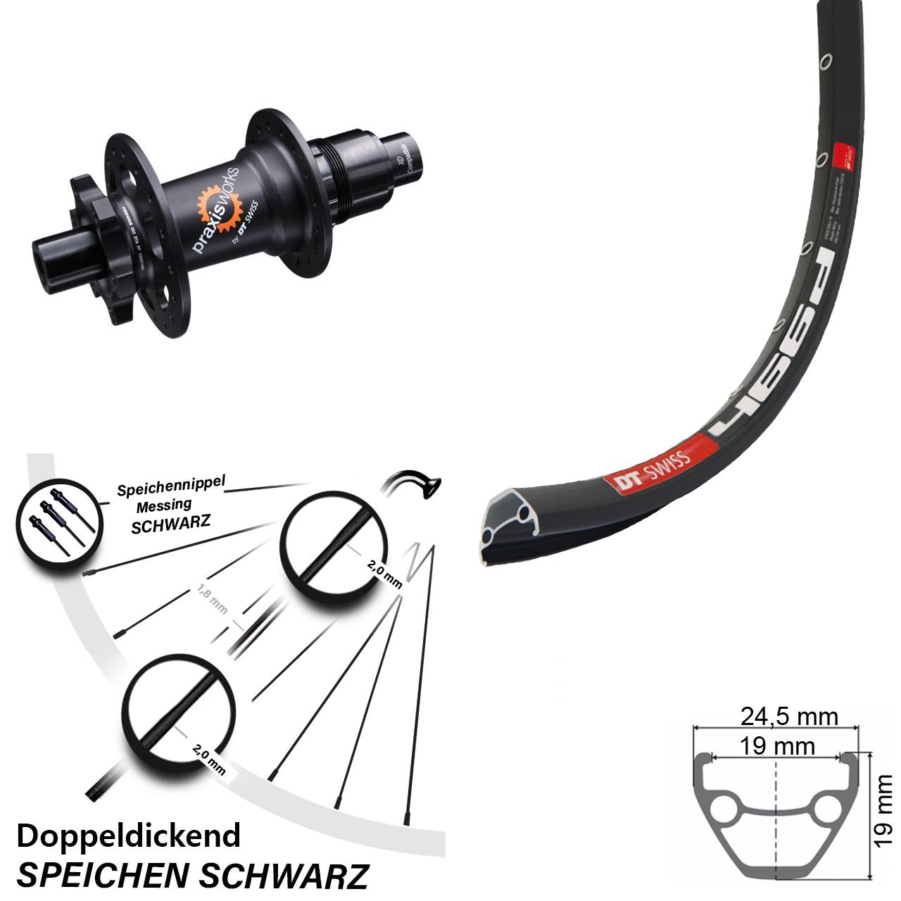 29 Zoll Hinterrad DT Swiss 466d 350 SL Ratchet 36 Disc Steckachse 12x142 mm Sram XD