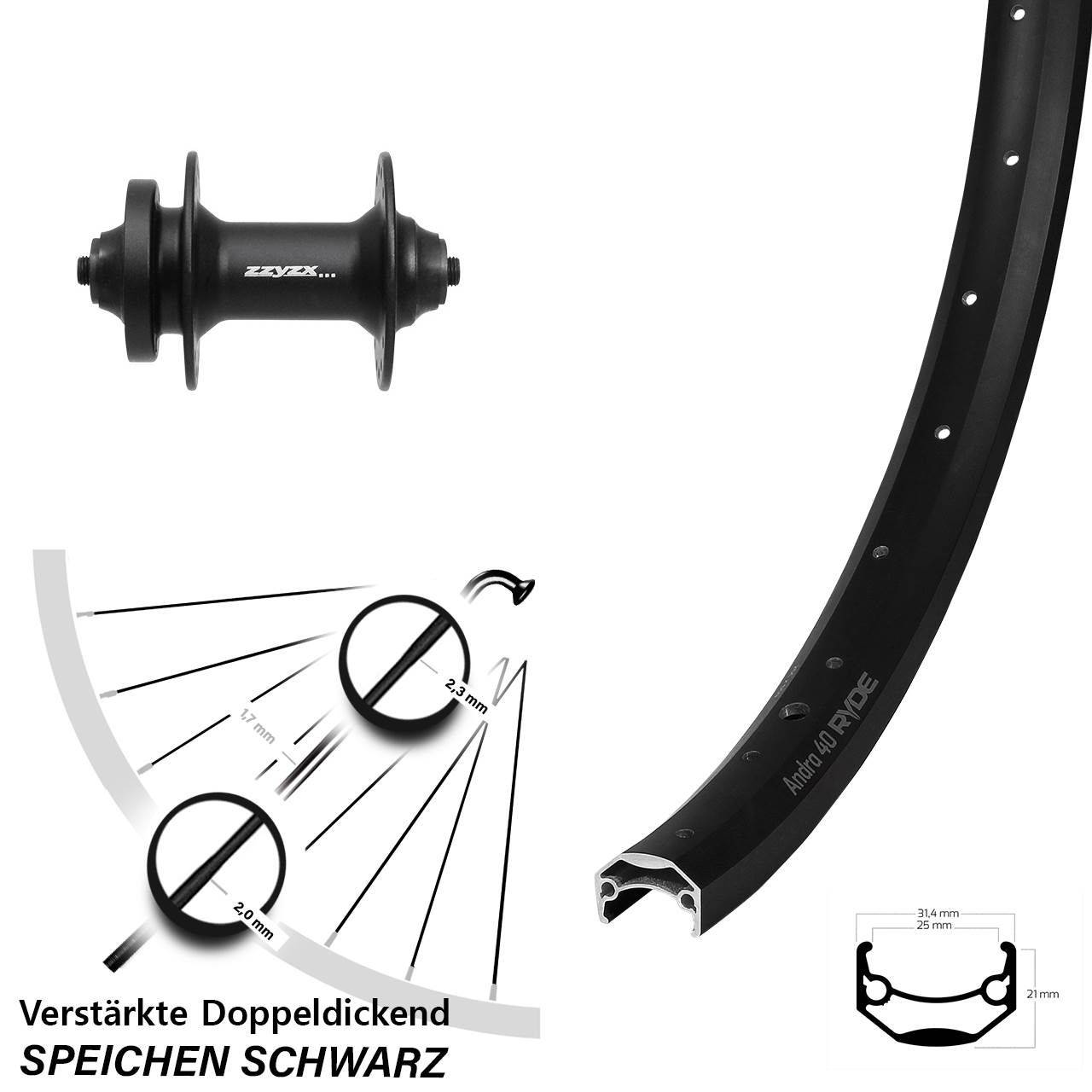 Ryde Andra 40 Disc Formula DC21 20 Zoll Vorderrad für Schnellspanner