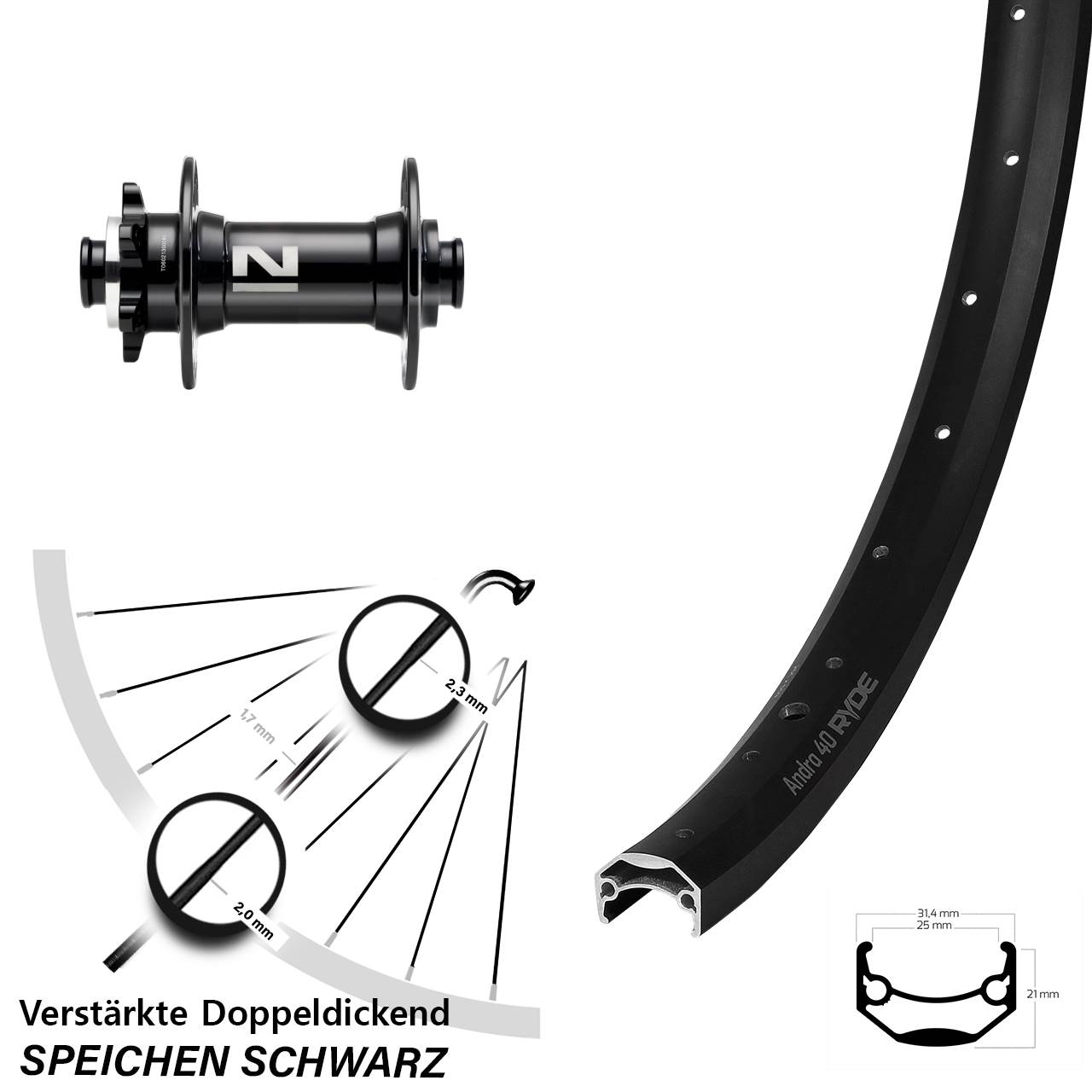Ryde Andra 40 Novatec D041 650B Disc Vorderrad 15x110 Boost