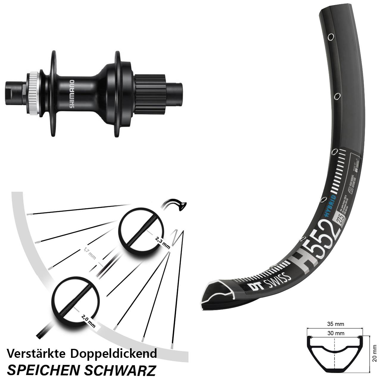Disc Hinterrad 29 Zoll DT Swiss H 552 Shimano FH-MT510 Micro Spline 12x142