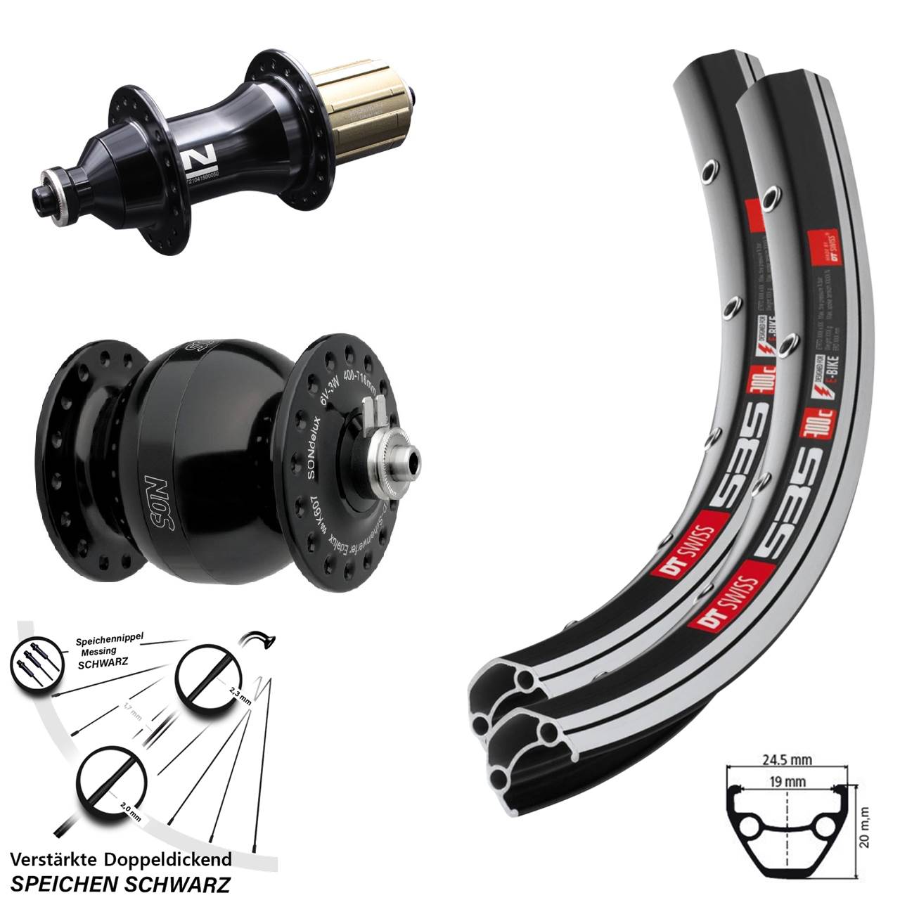 Laufradsatz 26 Zoll DT Swiss 535 Novatec F162SB SONdelux wide body 8-12 fach