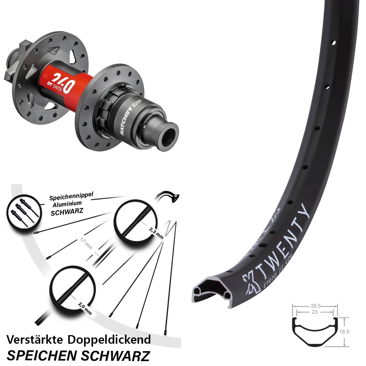 KX Twenty DT Swiss 240 20 Zoll 6-Loch Hinterrad 12x148 Boost SRAM XD
