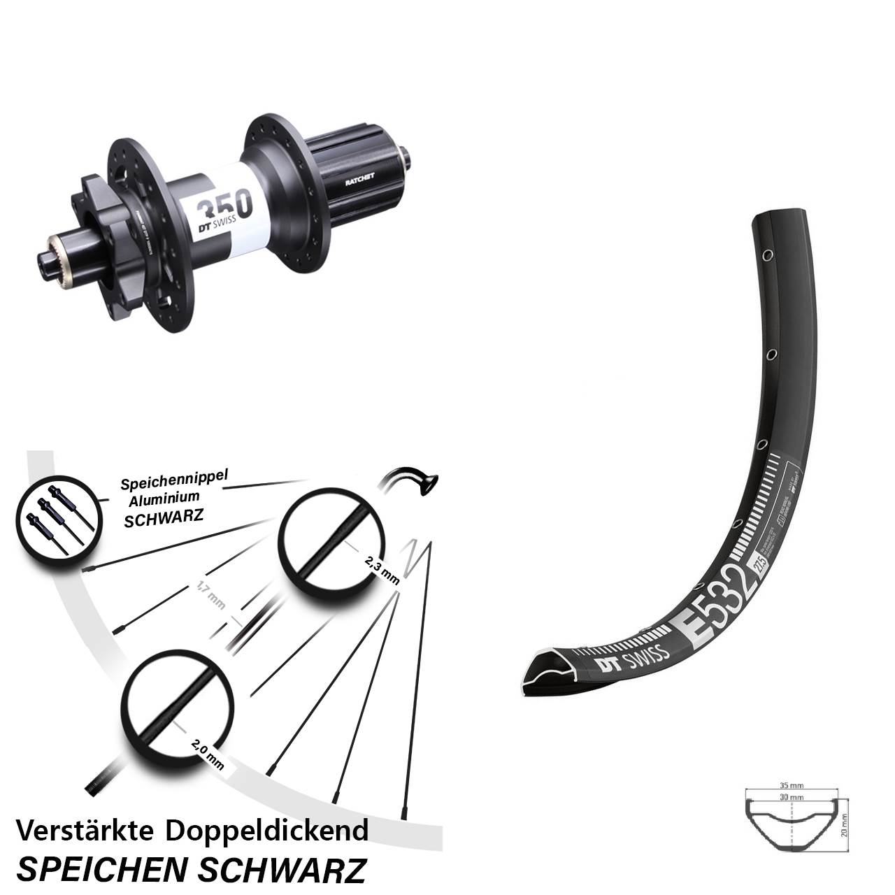 27,5 Zoll DT Swiss E532-350 Disc Hinterrad QR 8-11 fach