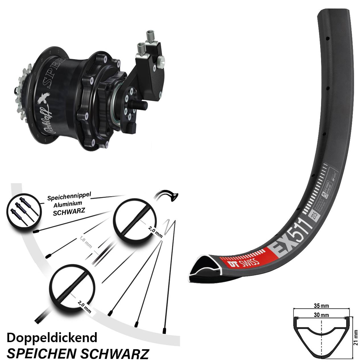 DT Swiss EX 511 Rohloff 500/14 TS DB OEM Tandem 27,5 Zoll Disc Hinterrrad