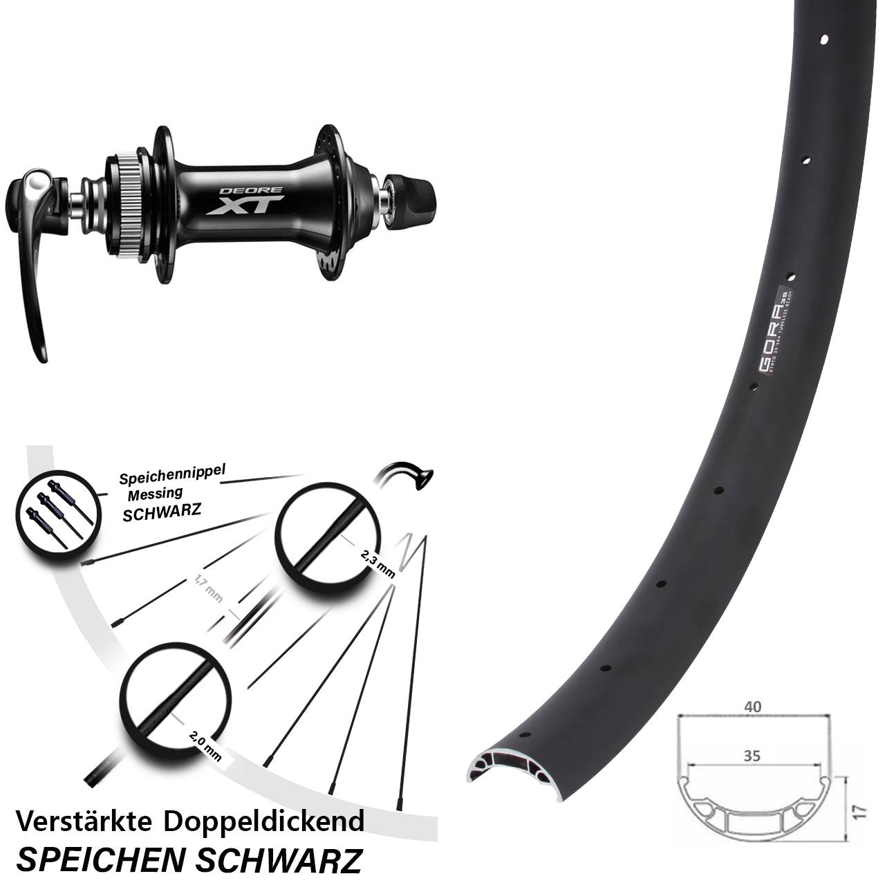 Vorderrad Centerlock für Schnellspanner 27,5 Zoll Gora 35 Shimano HB-M8000