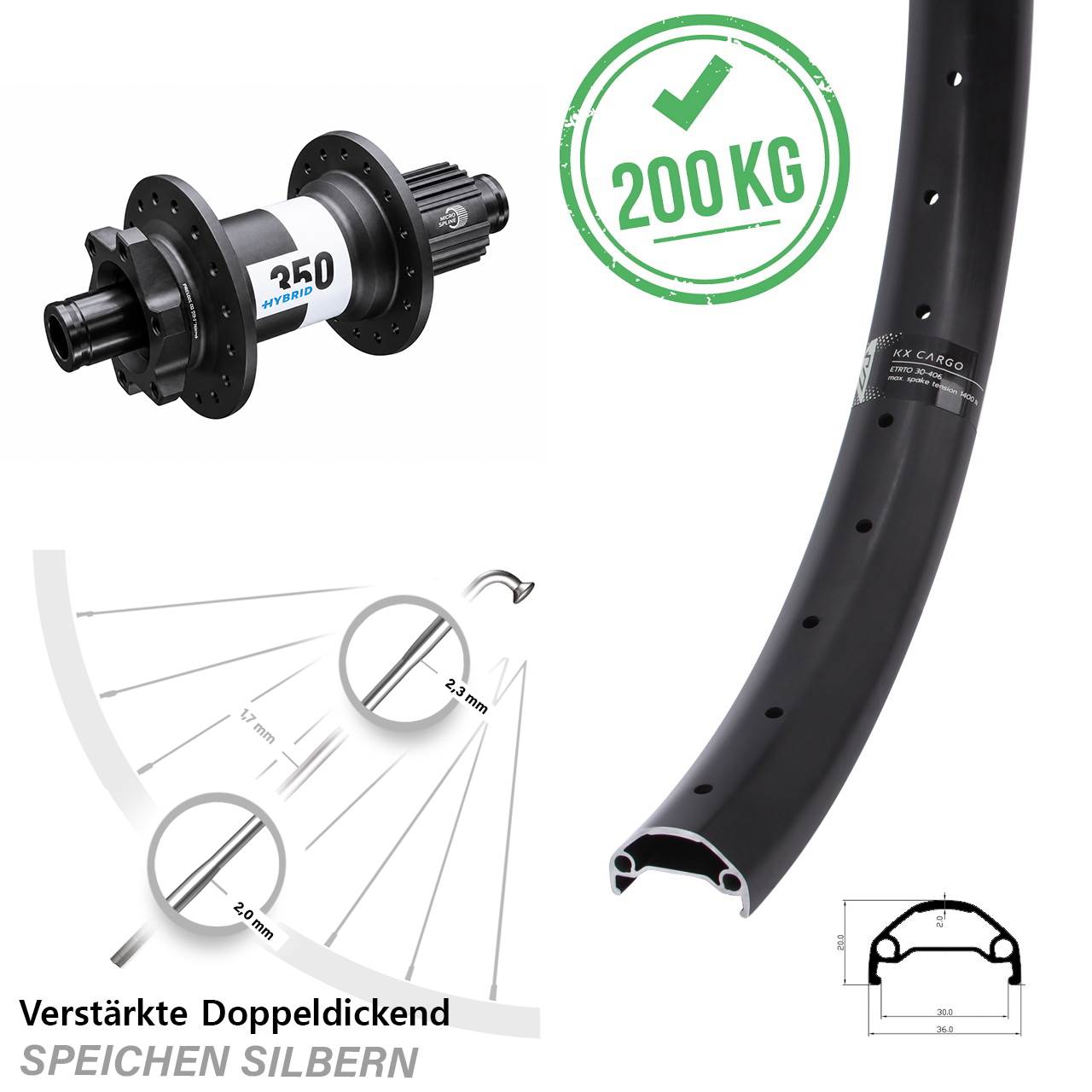 KX Cargo DT Swiss Hybrid 350 29 Zoll Hinterrad 12x148 Boost 6-Loch Shimano Micro Spline