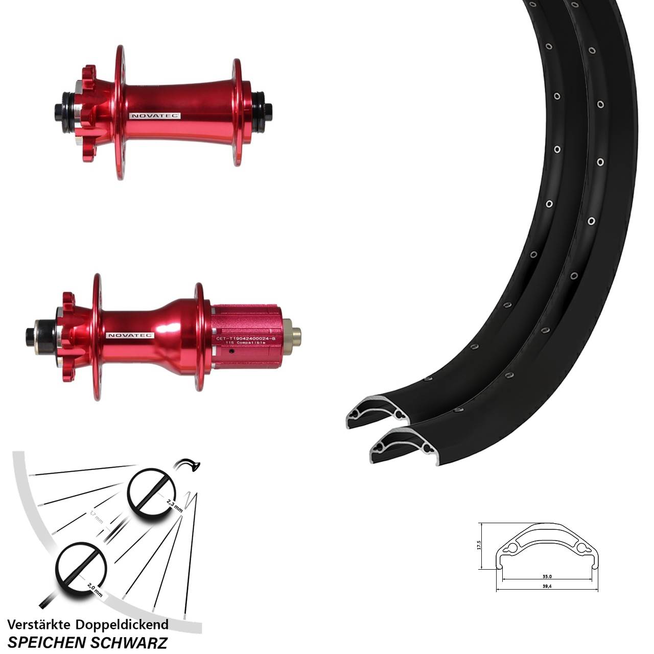 6-Loch Laufradsatz QR 29 Zoll Ryde Disc 35 Novatec D791SB Novatec D792 8-12 fach