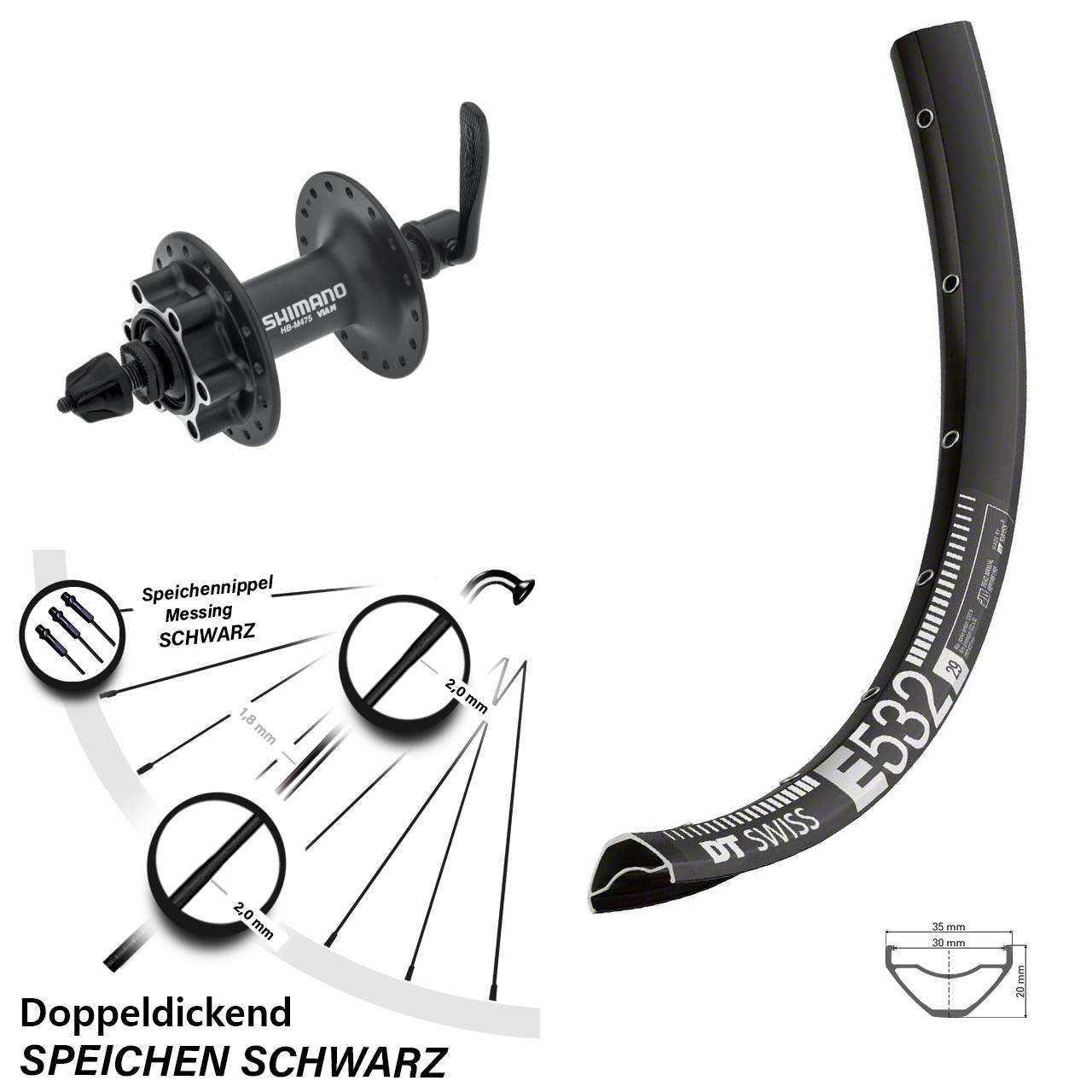 29 Zoll DT Swiss E532 Shimano Alivio Disc Vorderrad QR