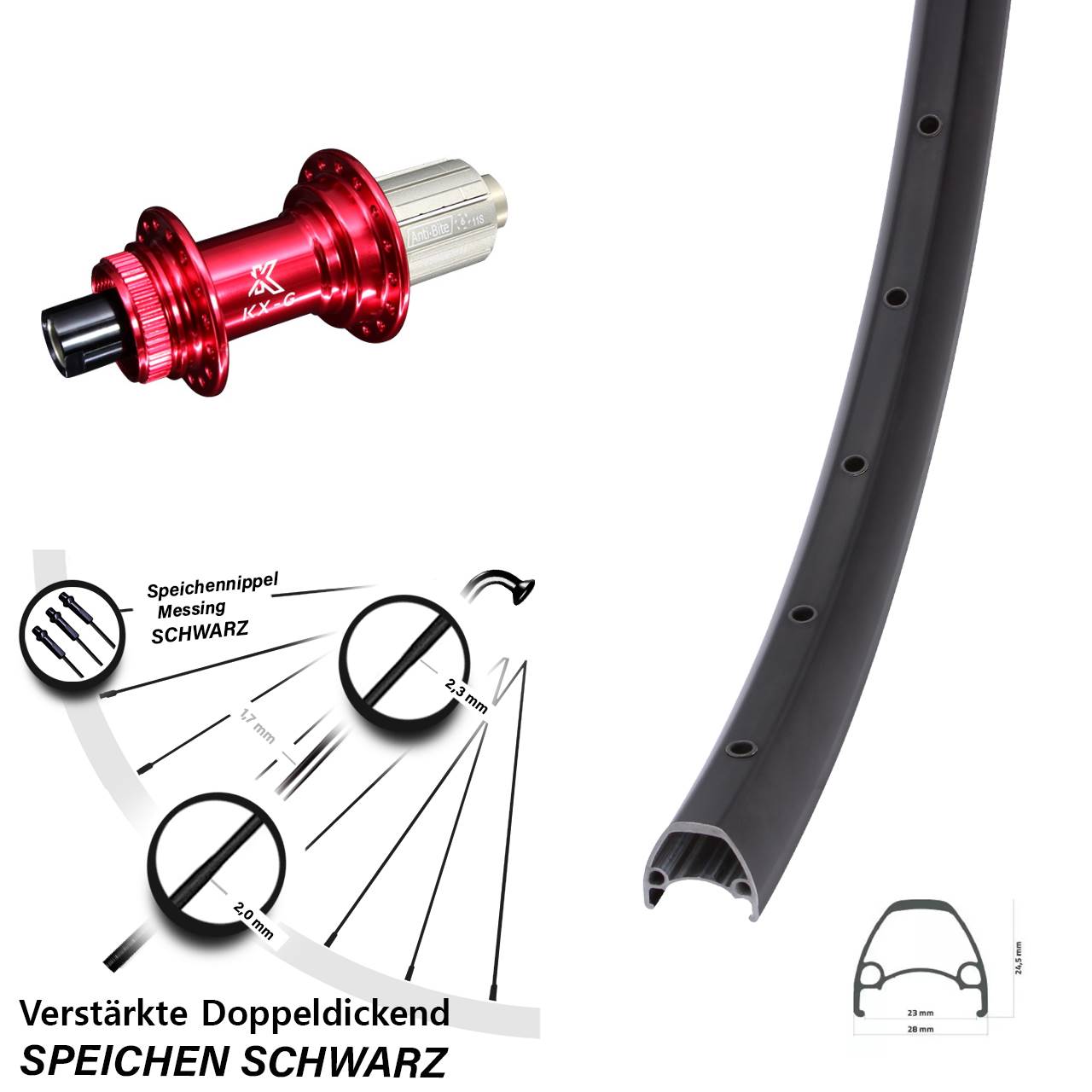 Centerlock Hinterrad 12x142 28 Zoll Ambrosio Sport KX-G rot 8-12 fach HG