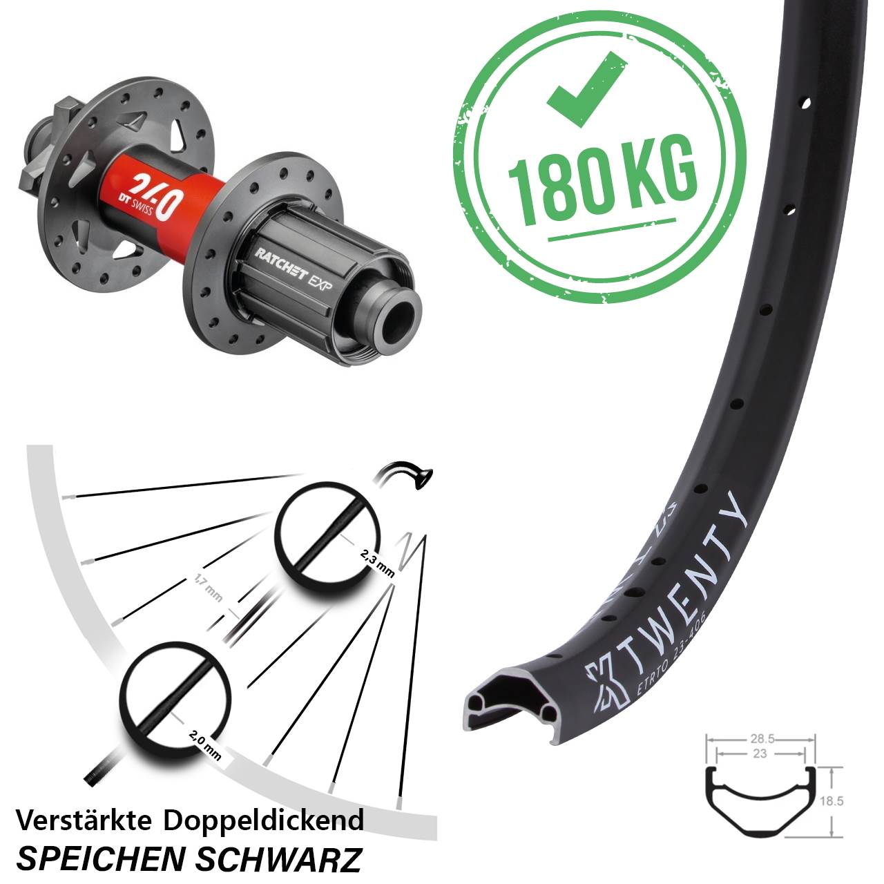 KX Twenty DT Swiss 240 20 Zoll Disc Hinterrad 12x148 8-11 fach HG