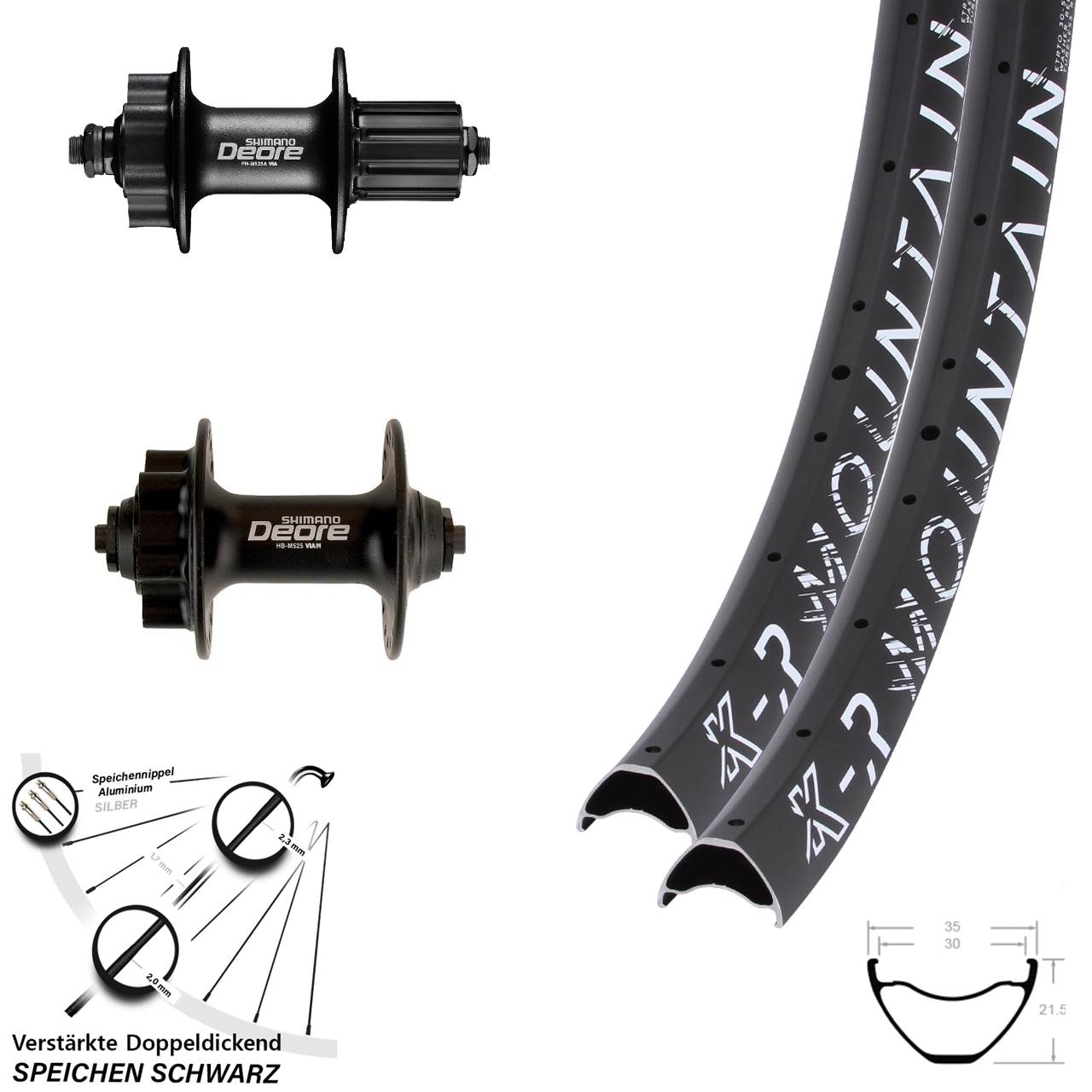 KX-R Mountain Shimano Deore 27,5 Zoll Laufradsatz 6-Loch für Schnellspanner 8-11 fach HG