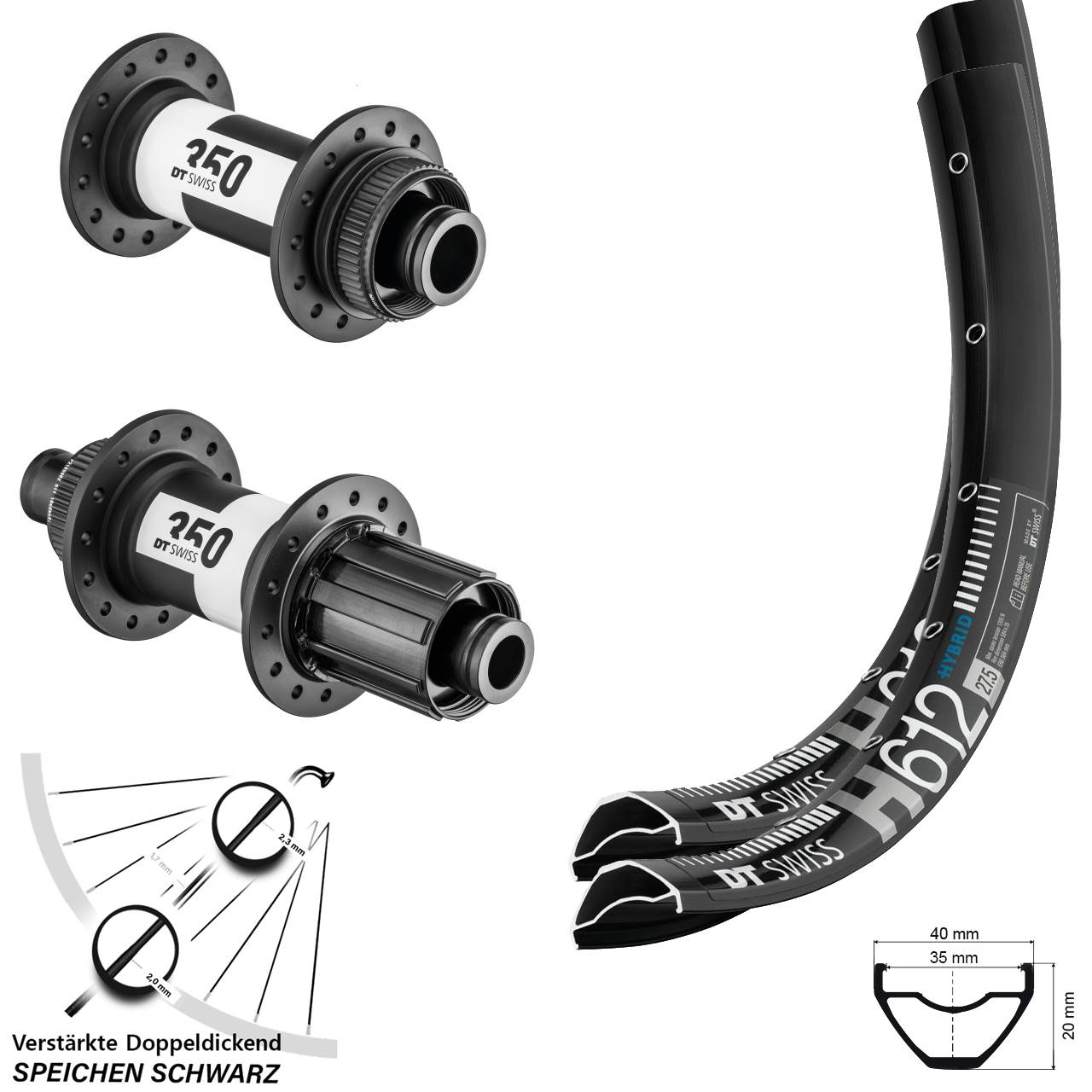 Centerlock Laufradsatz 27,5 Zoll DT Swiss H 612 350 8-11 fach HG 15x110 12x148