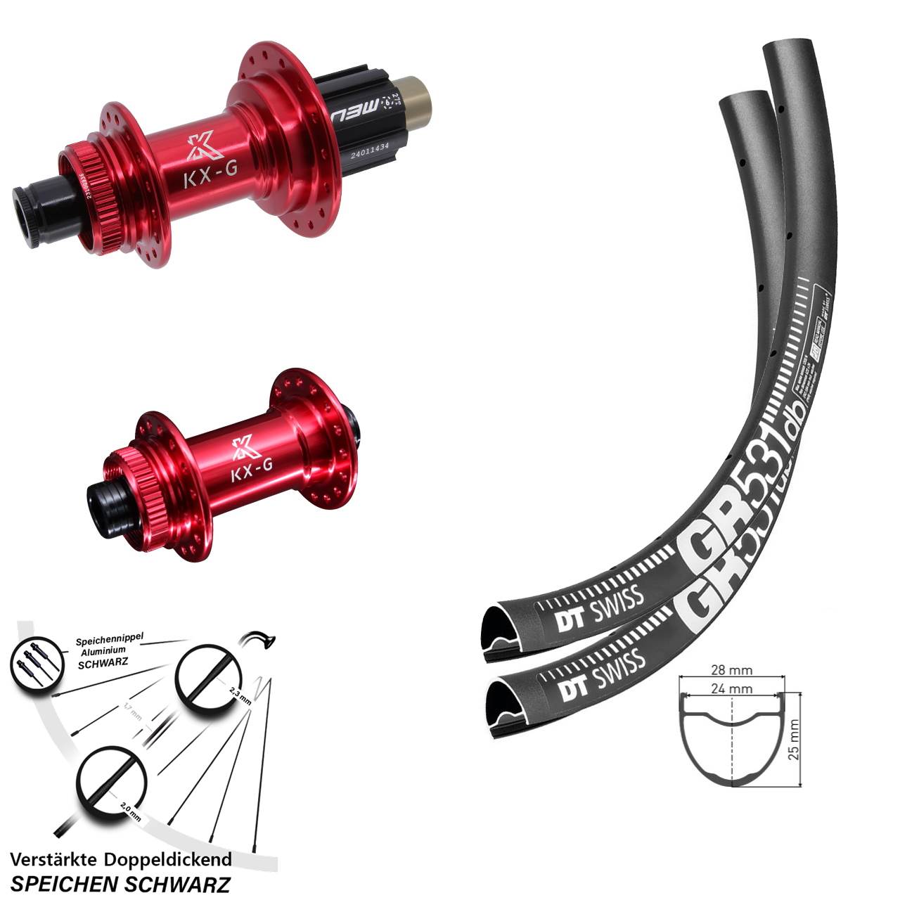 Centerlock Laufradsatz 650B DT Swiss GR531 KX-G rot Campagnolo N3W 12x100/142
