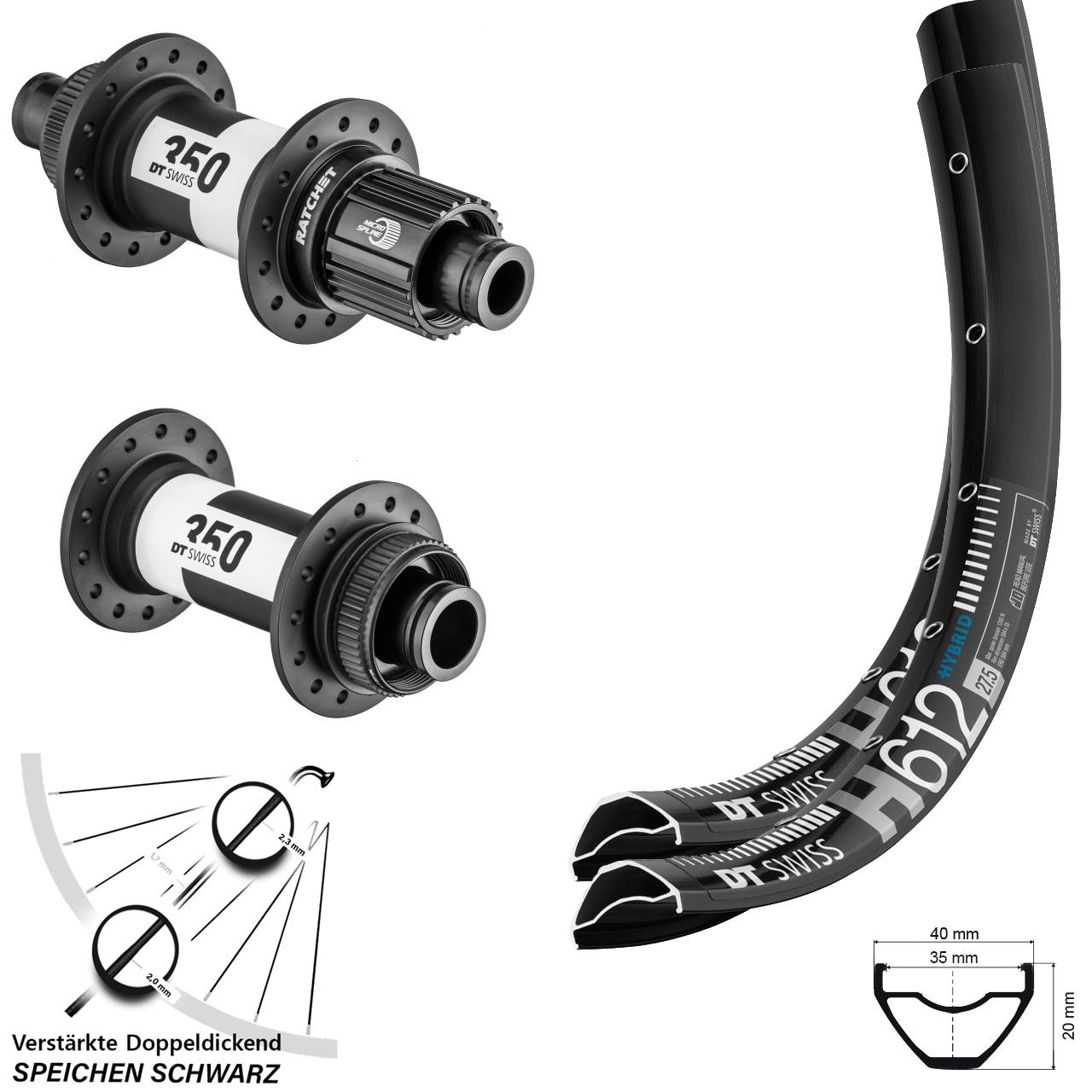 Disc Laufrad-Satz 15x110 12x148 27,5 Zoll DT Swiss H 612 350 Micro Spline