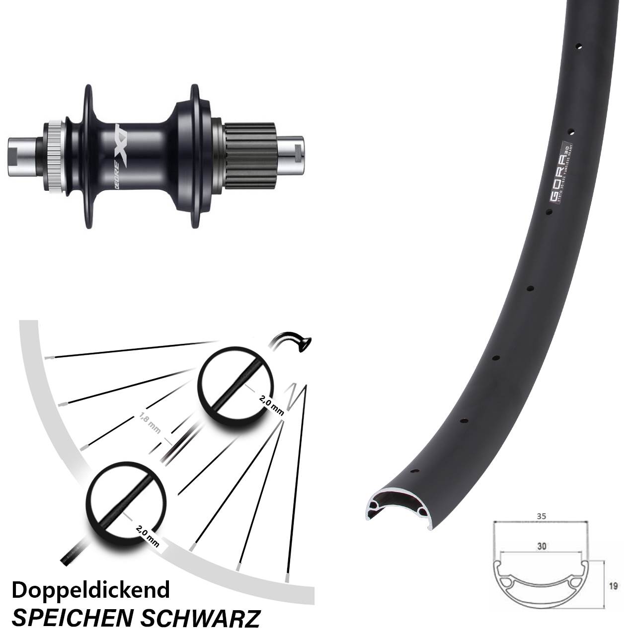 Shimano Deore XT FH-M8110 Gora 30 Disc MTB Hinterrad 29 Zoll Steckachse