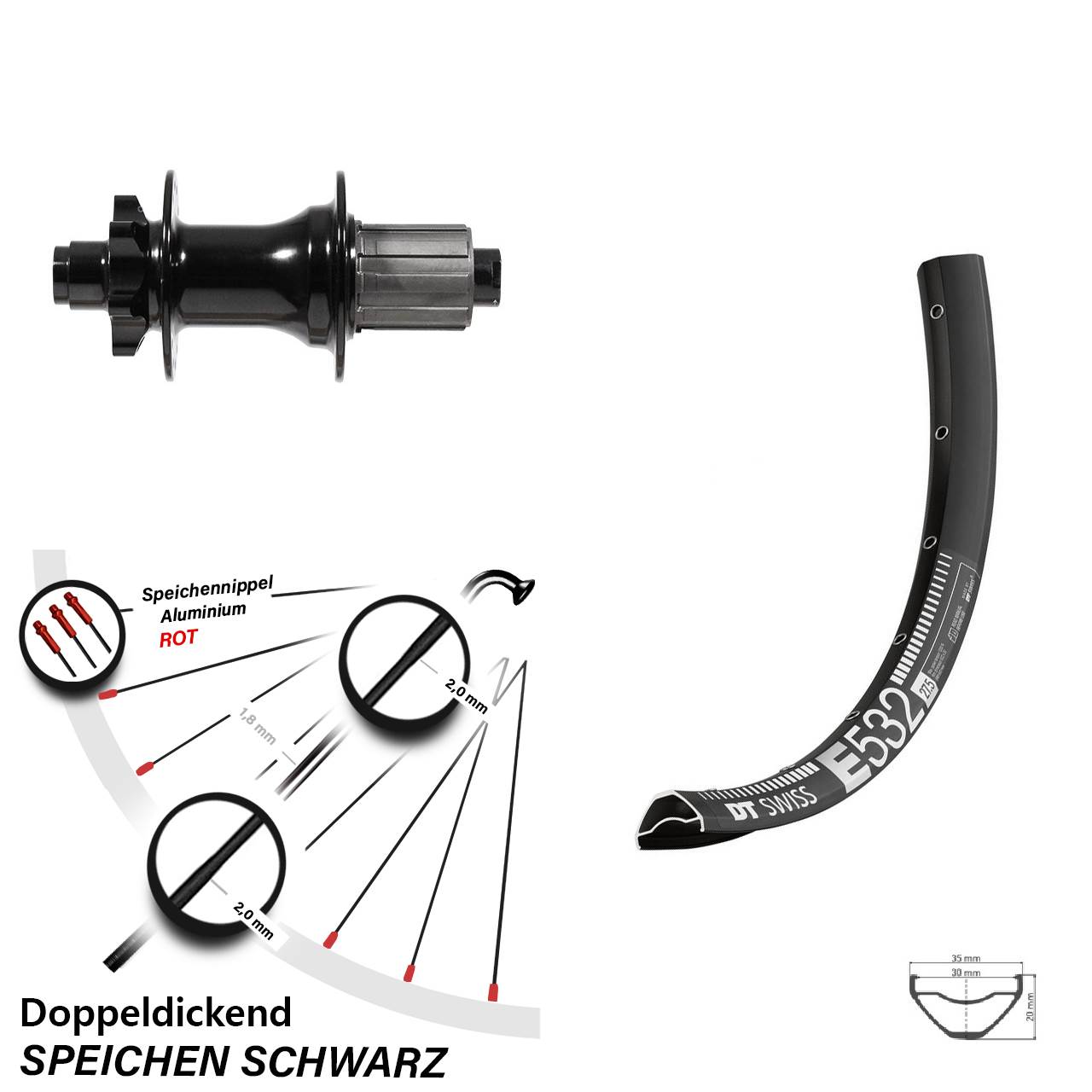 DT Swiss E 532 -Hinterrad 29 Zoll Formula DHG-142 Nabe 6-loch 8-11 fach