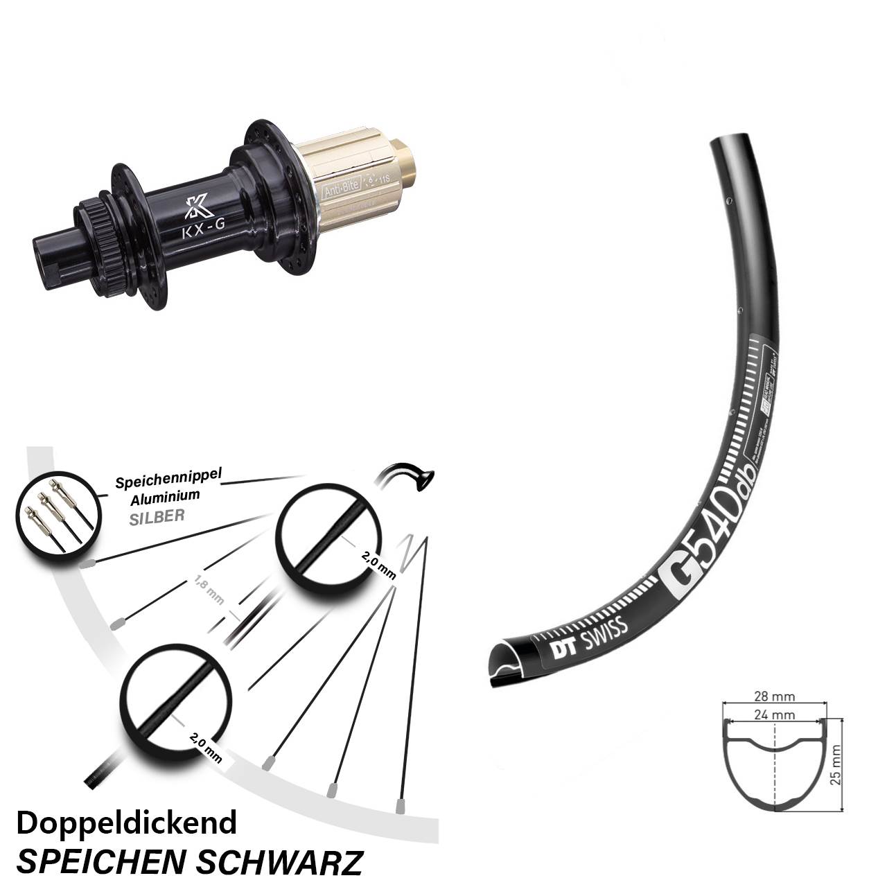 DT Swiss G 540 Hinteres Rad 28/29 Zoll Nabe KX-G 8-12 fach