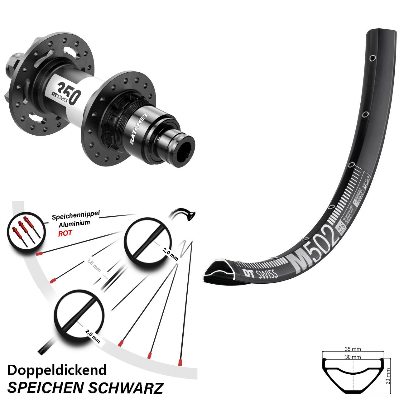 27,5 Zoll DT Swiss M502-350 Disc Laufrad 12x142 SRAM XD
