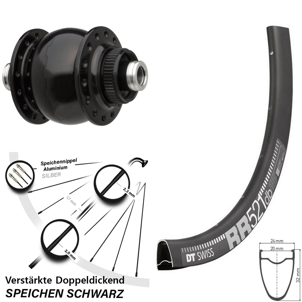DT Swiss RR 521 Disc Son Nabendynamo 28 Zoll Vorderrad