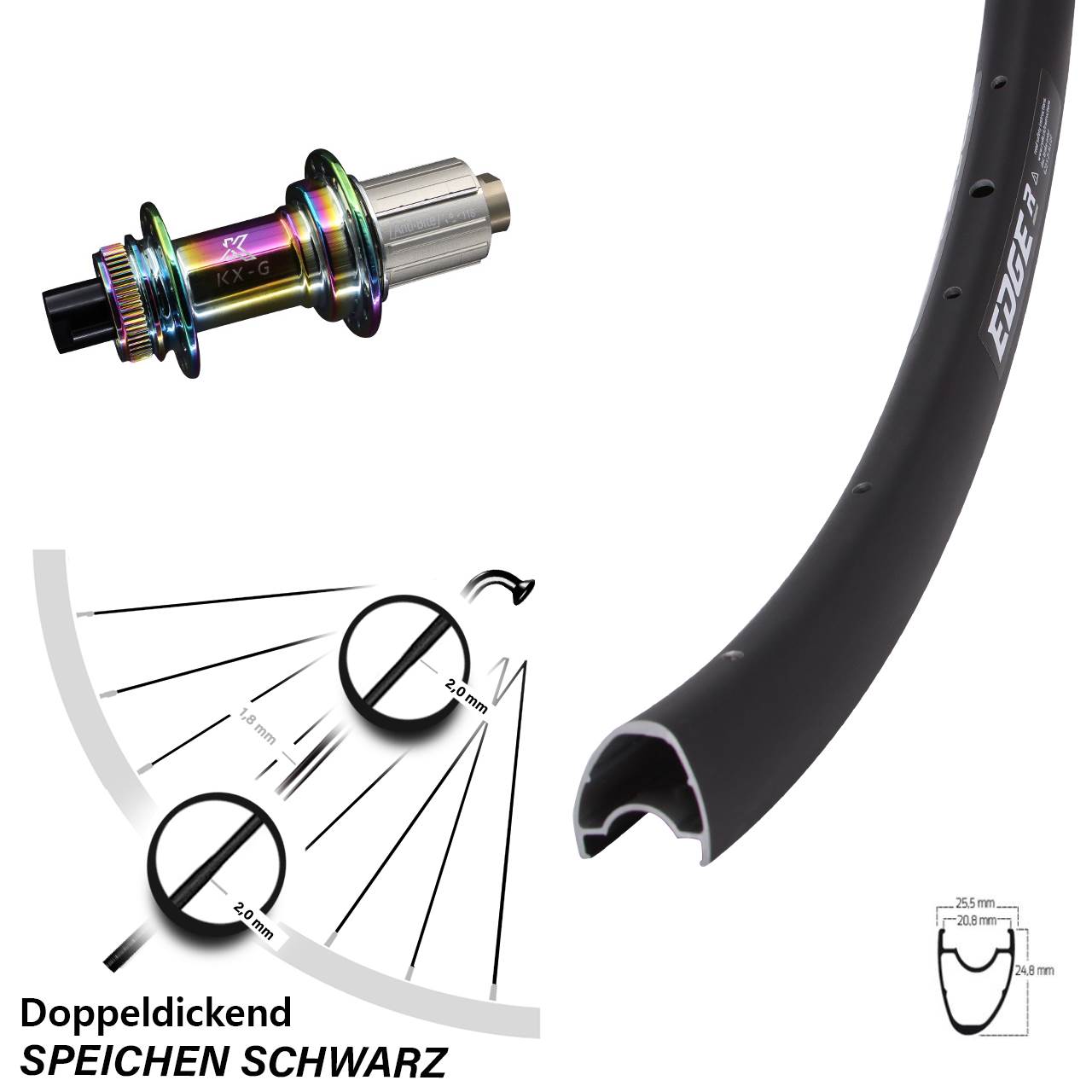Hinterrad 28 Zoll Ryde Edge R25 KX-G 8-12 fach 12x142