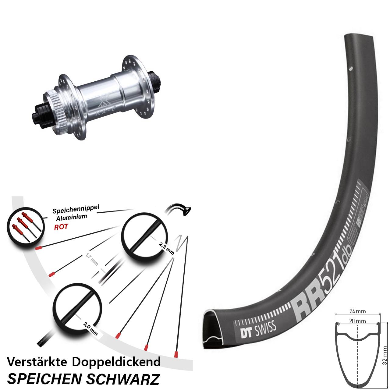 DT Swiss RR521 KX-E 28 Zoll Centerlock Vorderrad QR