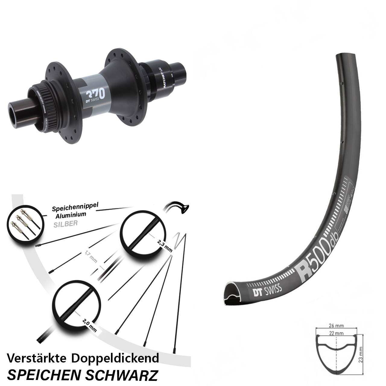 28-29 Zoll DT Swiss R500-370 Hinterrad Centerlock 12x142 XDR 11-12 fach