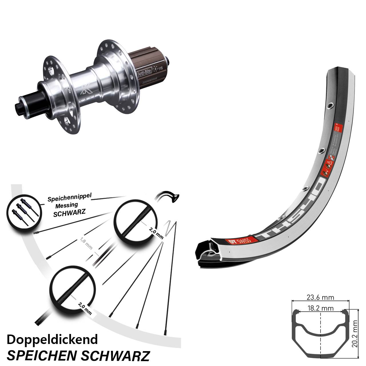 Hinterrad 28 Zoll DT Swiss TK 540 Felgenbremse KX-T Nabe 5x135 mm 8-12 fach