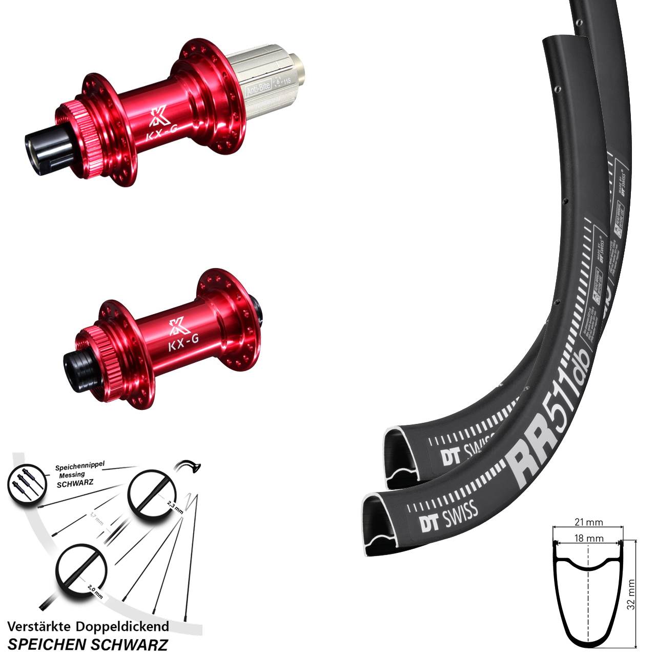 Laufradsatz Centerlock 28 Zoll DT Swiss RR511 KX-G rot 8-12 fach 15x100 12x142