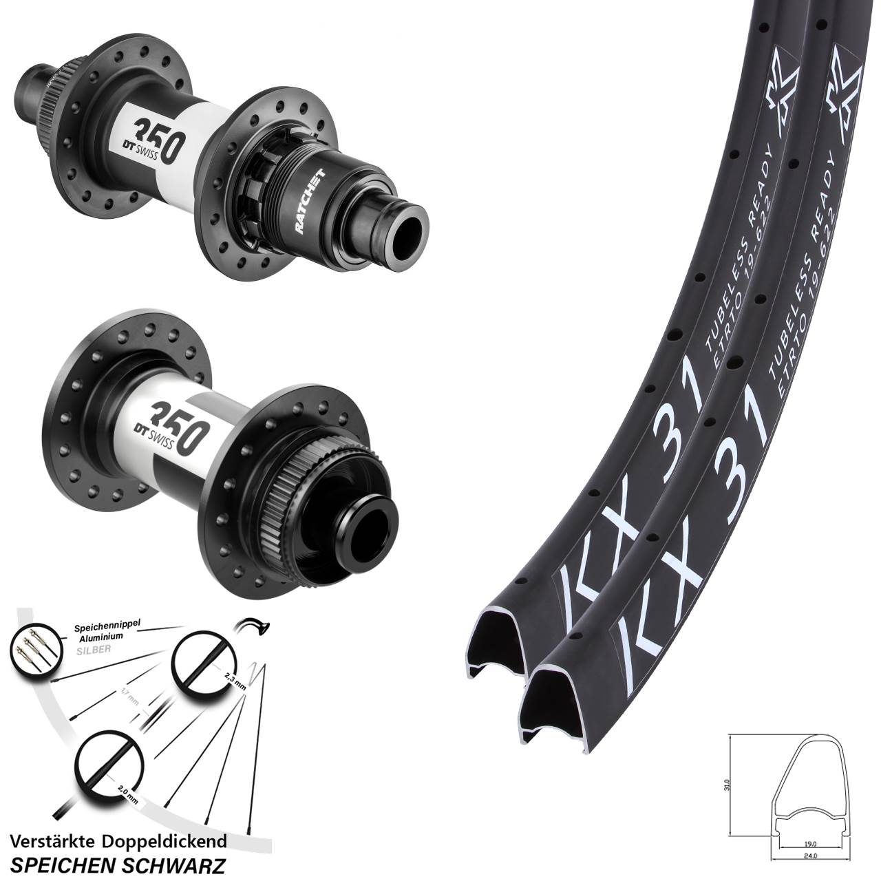 KX 31 Offset DT Swiss 350 28 Zoll Disc Laufrad-Satz 12x100/142 XDR 11-12 fach