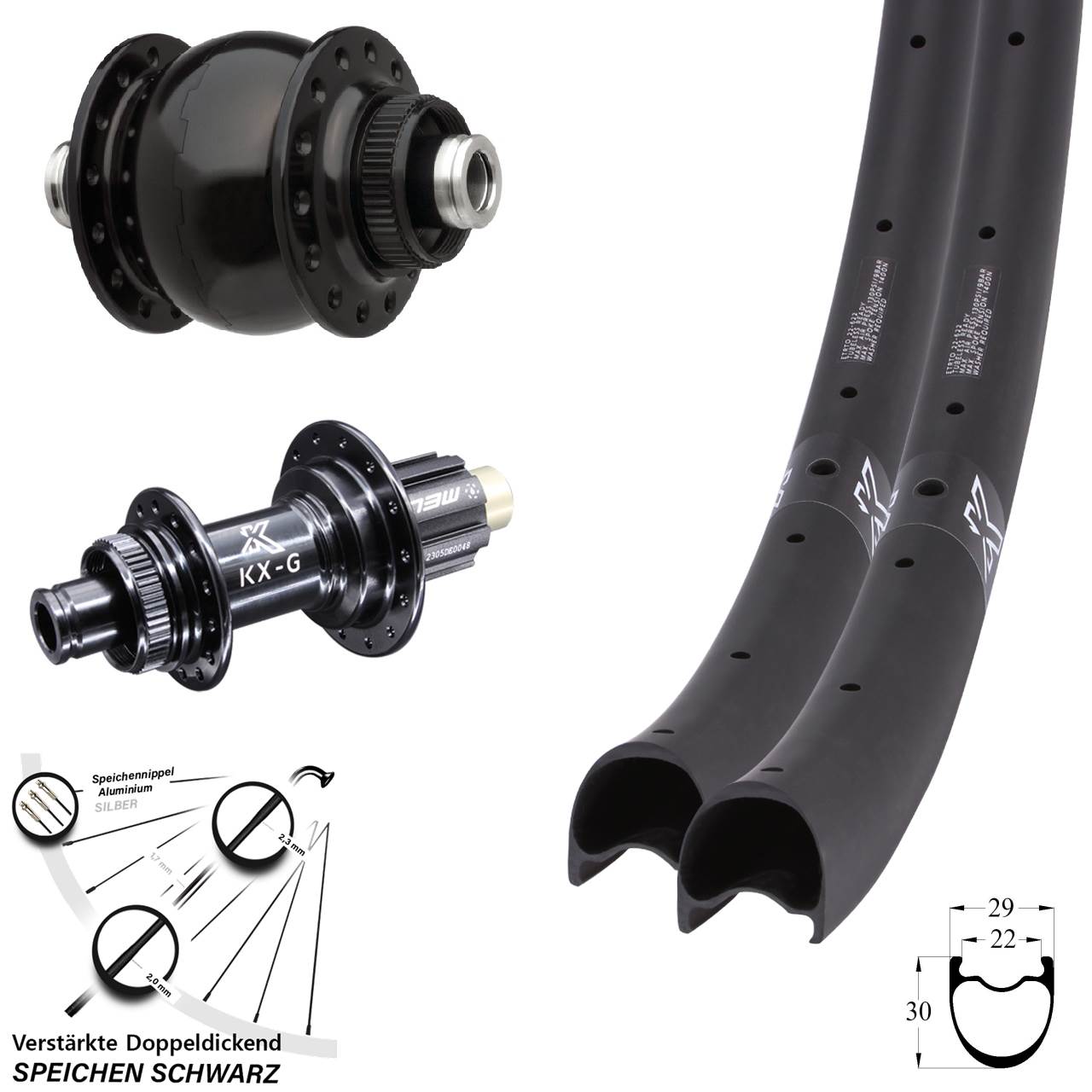 KX-RC Gravel Carbon SONdelux 28-29 Zoll Laufradsatz 12x100/142 Campa N3W