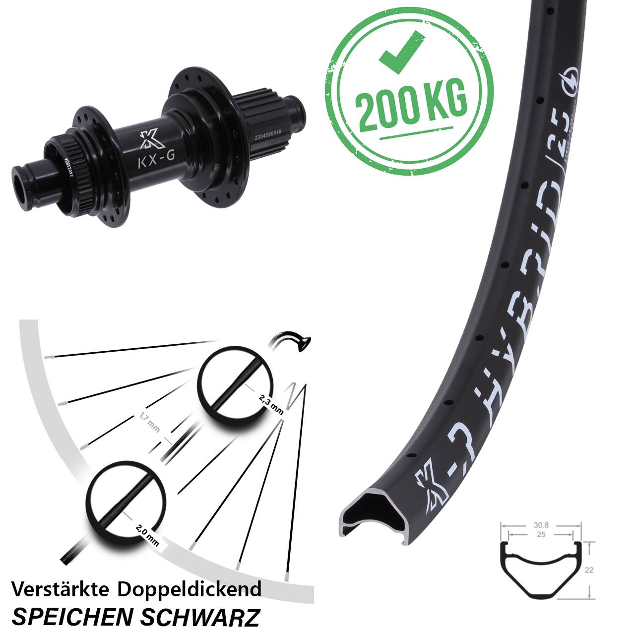 KX-GSR Hybrid 25 Heavy Duty 26 Zoll Hinterrad Centerlock 12x142 Shimano Micro Spline