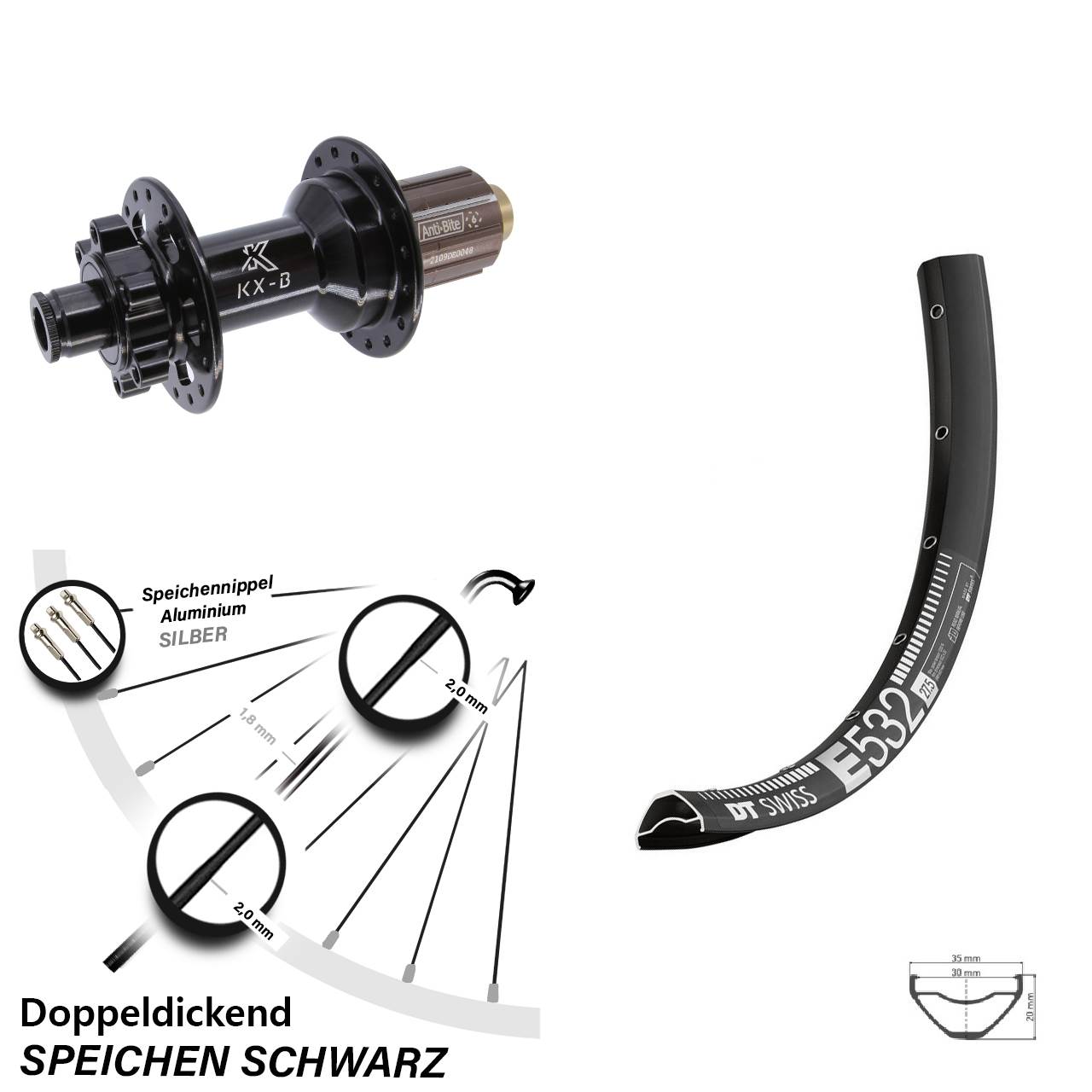 27,5 Zoll Hinterrad DT Swiss E 532 KX-B 6-Loch 12x148
