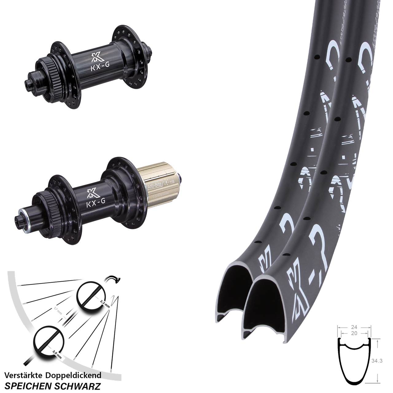 KXR-G Road 28-29 Zoll Laufradsatz Centerlock für Schnellspanner 8-12 fach HG