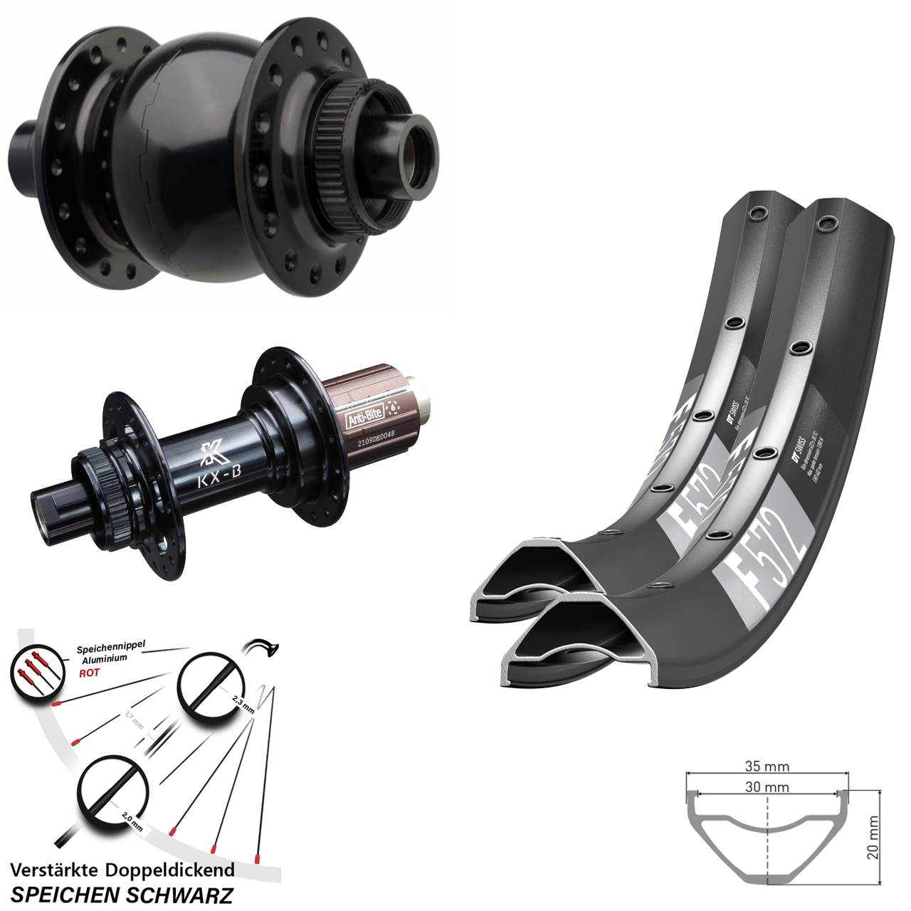 Disc Laufrad-Satz 27,5 Zoll DT Swiss F 572 KX-B SON 28 8-12 fach 15x110 12x148