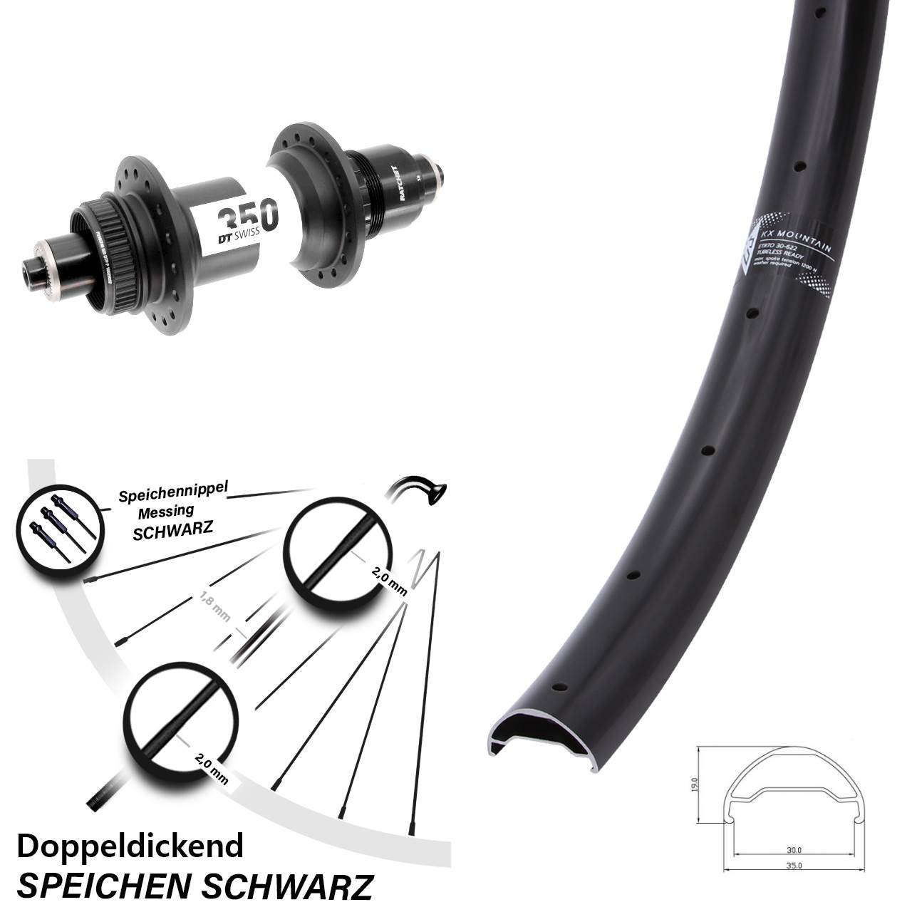 Boost Disc Laufrad für Schnellspanner 29 Zoll KX Mountain TR DT Swiss 350 SRAM XD