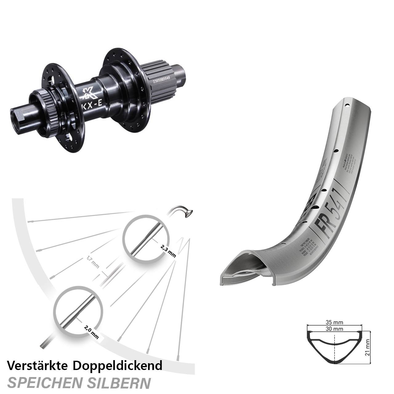 29 Zoll DT Swiss FR541 silbern KX-E Centerlock 12x142 Micro Spline schwarz Laufrad
