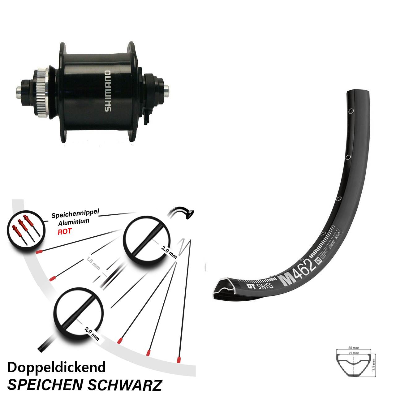 27,5 Zoll DT Swiss M462 Shimano DH-UR700 Disc Nabendynamovorderrad QR
