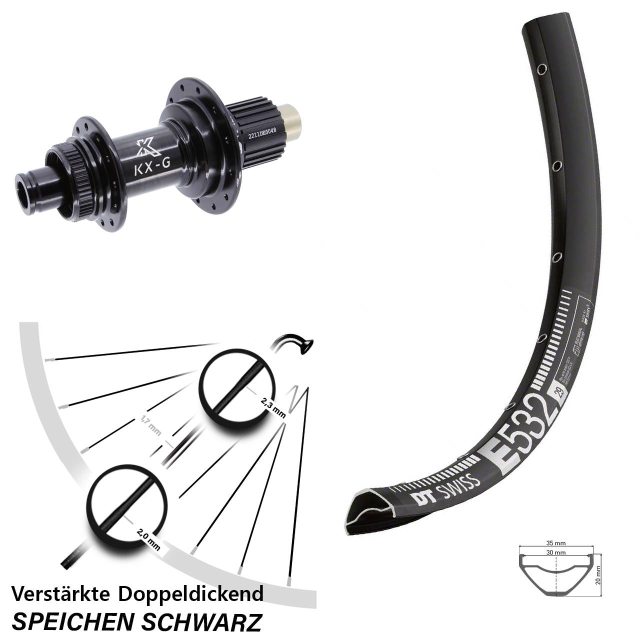 DT Swiss E 532 KX-G Steckachse 29 Zoll Disc Hinterrad 12x142 Shimano Micro Spline