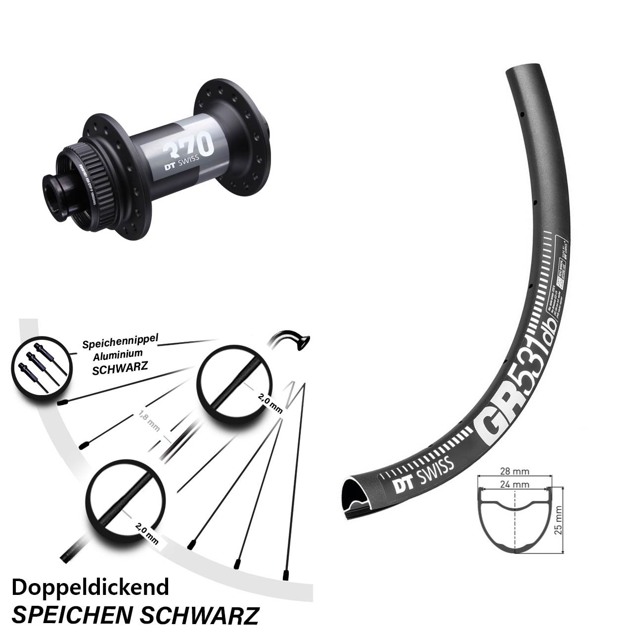 GR 531 DT Swiss 370 Centerlock 12x100 mm Steckachse Vorderrad Gravel