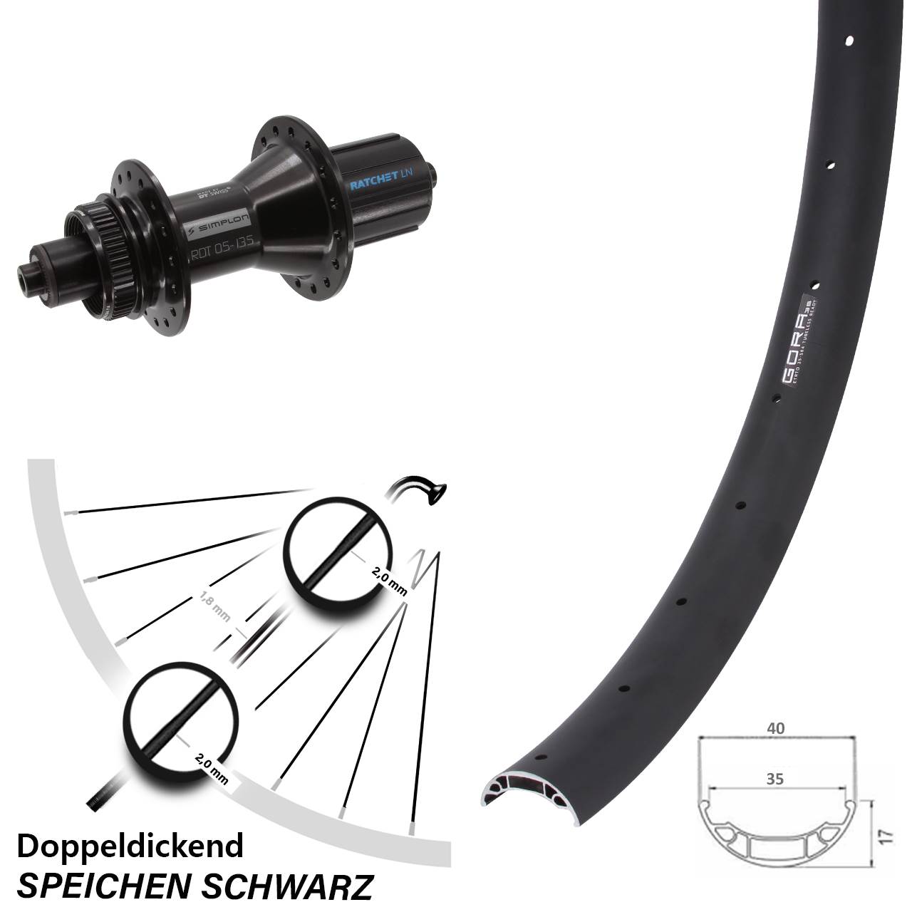 Disc Laufrad 27,5 Zoll Gora 35 DT Swiss 370 Hybrid 8-11 fach HG QR