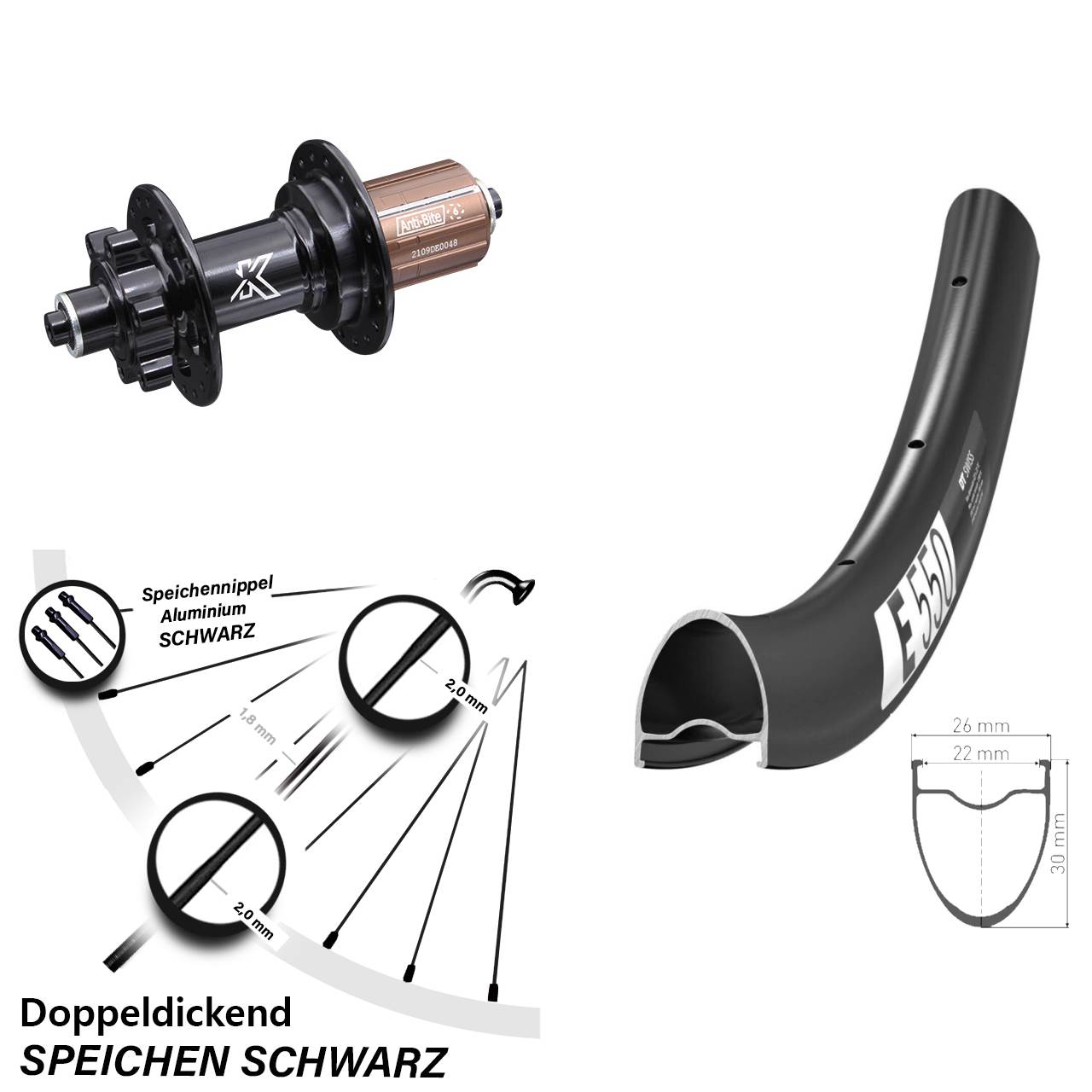 Disc Laufrad 28 Zoll DT Swiss E 550 KX-M 8-12 fach für Schnellspanner