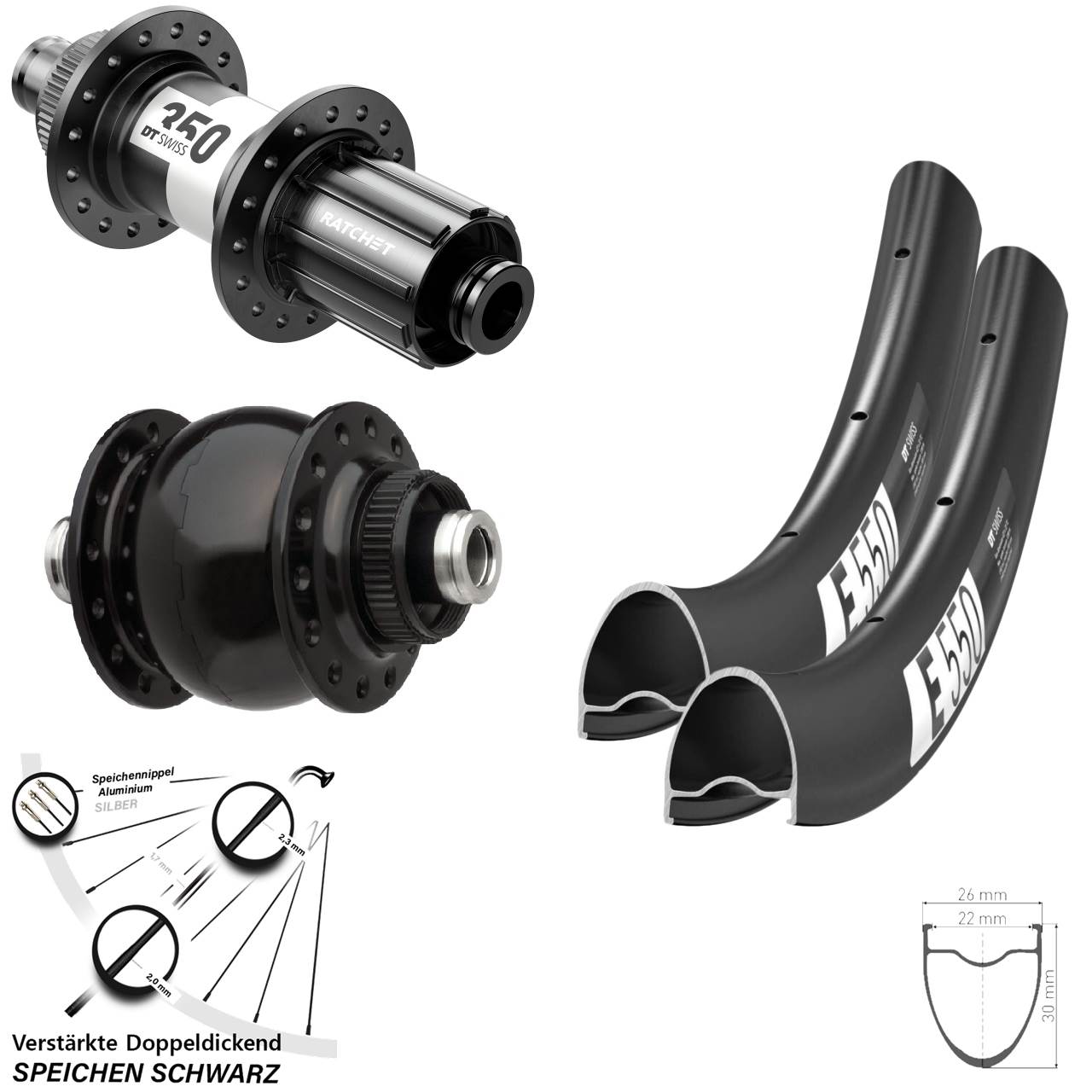 Centerlock Laufradsatz 28 Zoll DT Swiss E550-350 SON delux 11-12 fach 12x100/142