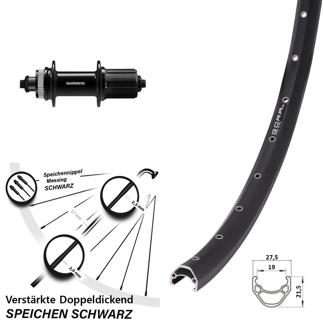 28 Zoll Gora 19 Shimano FH-QC400 Disc Hinterrad QR 8-11 fach HG