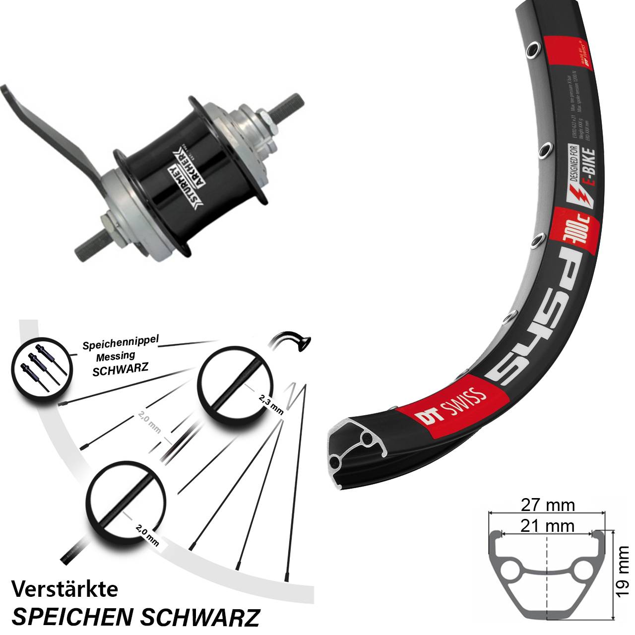Hinterrad 28 Zoll DT Swiss 545D Disc schwarz Sturmey Archer Duomatic 2 Gang Rücktritt
