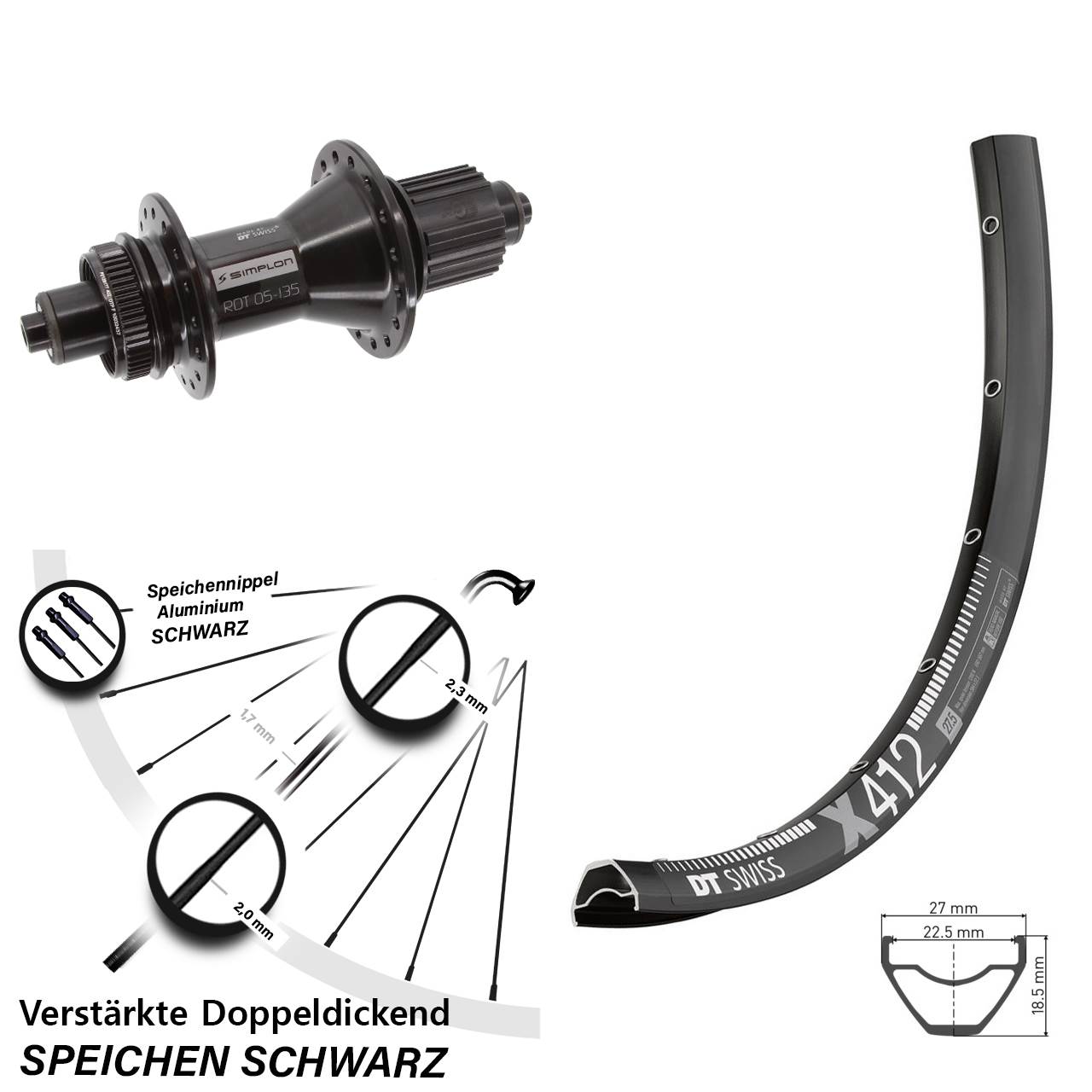 29 Zoll DT Swiss X412 370 Hybrid Hinterrad Centerlock QR Shimano Micro Spline