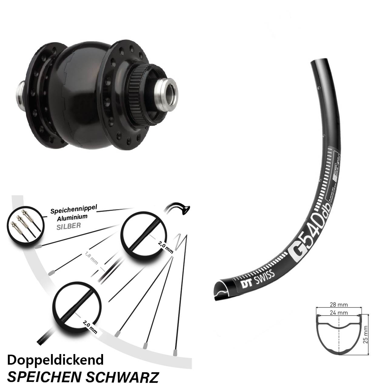 650B DT Swiss G540 SONdelux Centerlock Vorderrad mit Nabendynamo 12x100