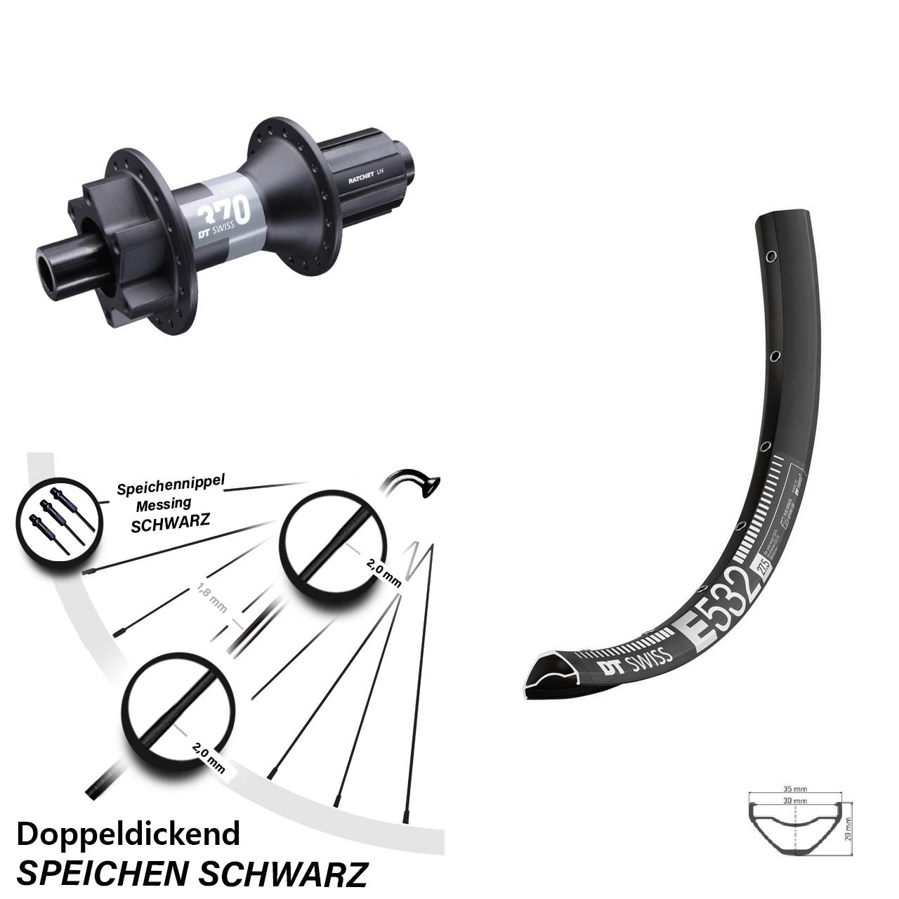 Hinterrad 27,5 Zoll DT Swiss E 532 370 6-Loch 8-11 fach 12x148