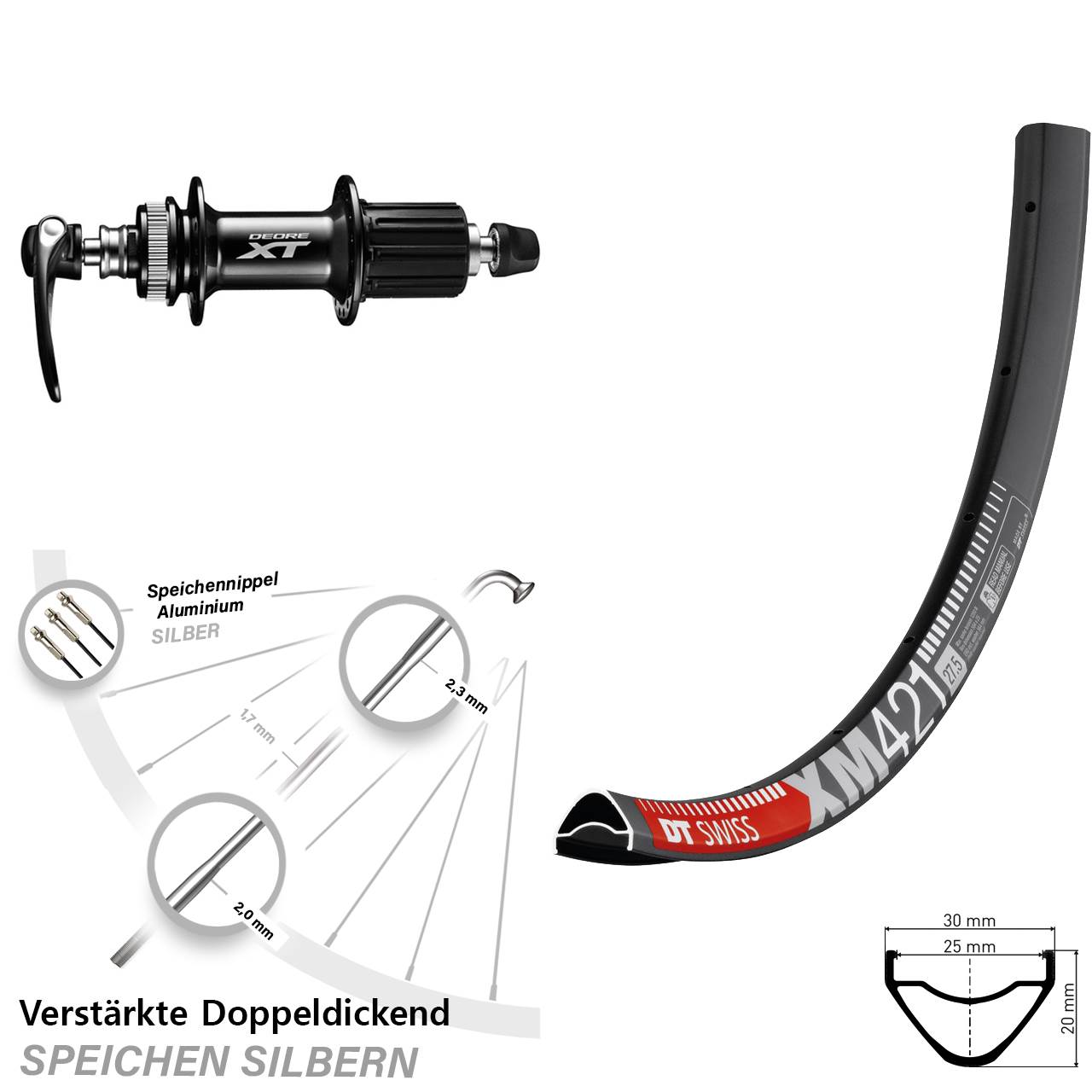 Disc Laufrad für Schnellspanner 29 Zoll DT Swiss XM421 Shimano XT 8-11 fach HG